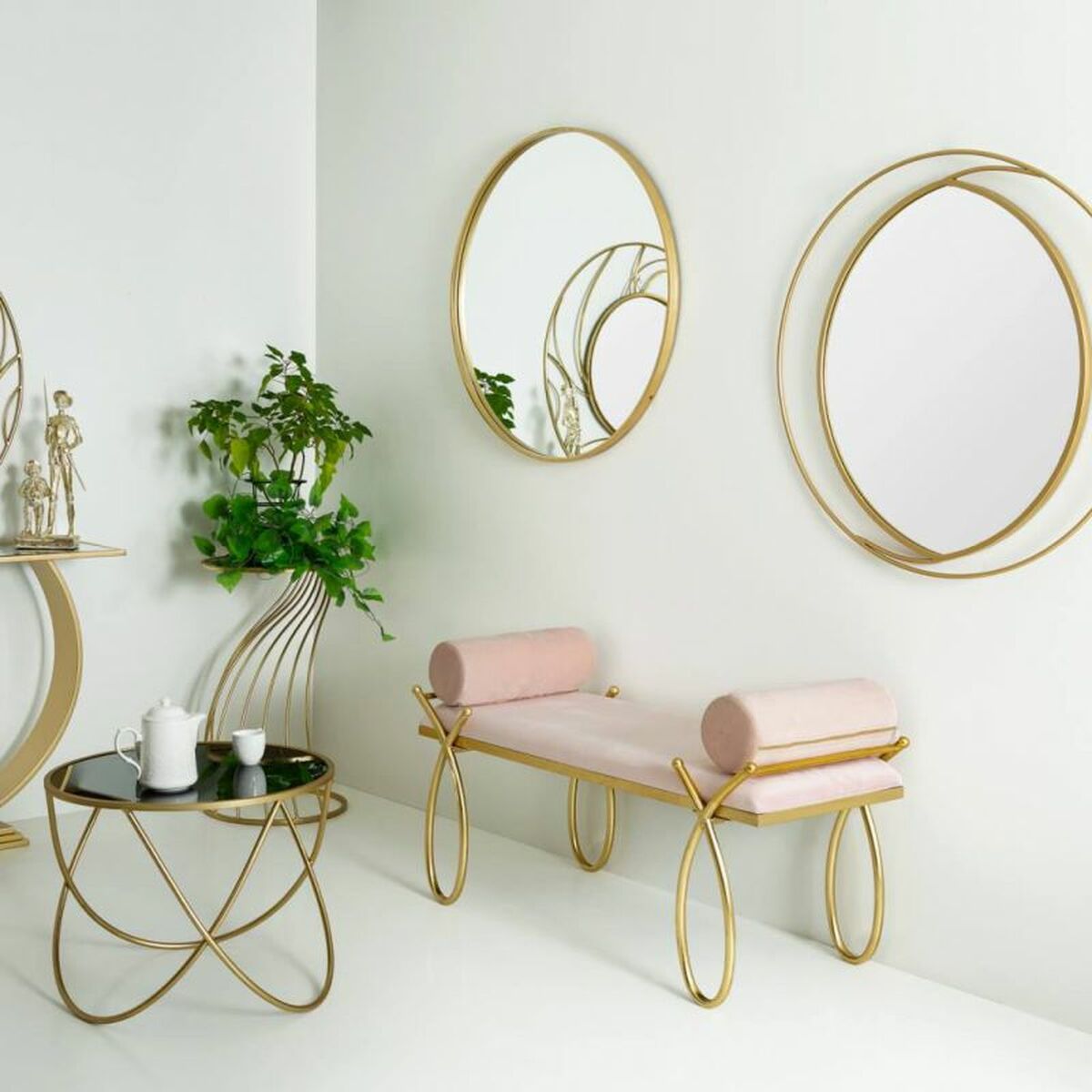 Sittpall Alexandra House Living Guld Metall Badsvamp Trä MDF 49 x 53 x 112 cm - 2