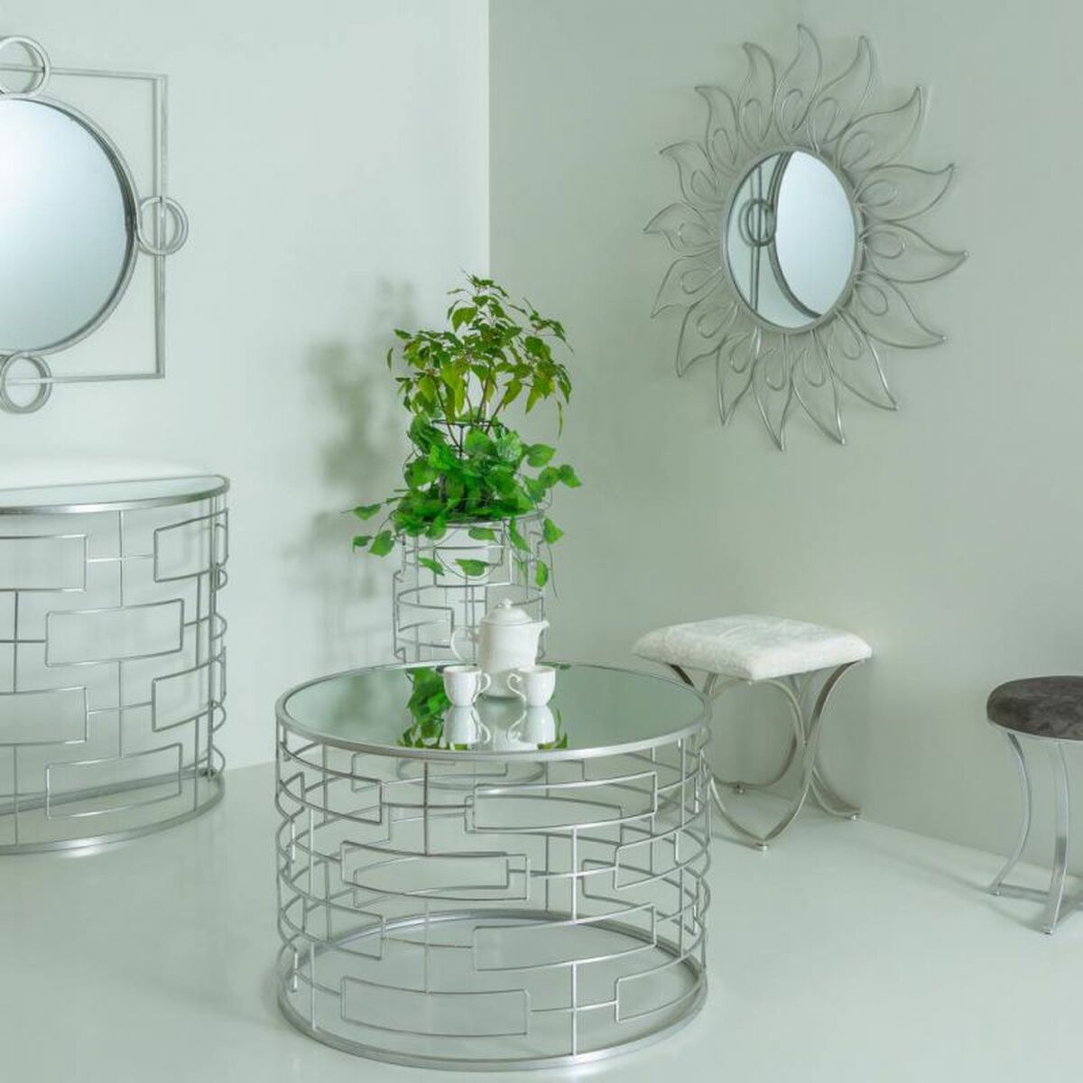Sittpall Alexandra House Living Champagne Metall Badsvamp Trä MDF 41 x 47 x 41 cm - 3