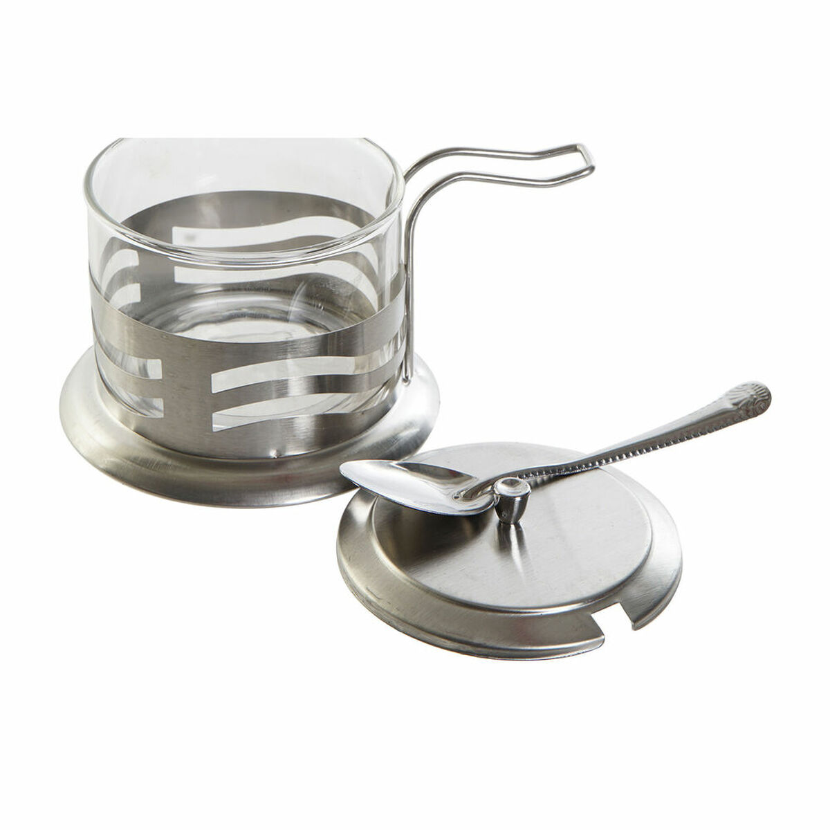 Sockerströare DKD Home Decor Silvrig Rostfritt stål Glas 15 x 10,5 x 10 cm Grundläggande - 9