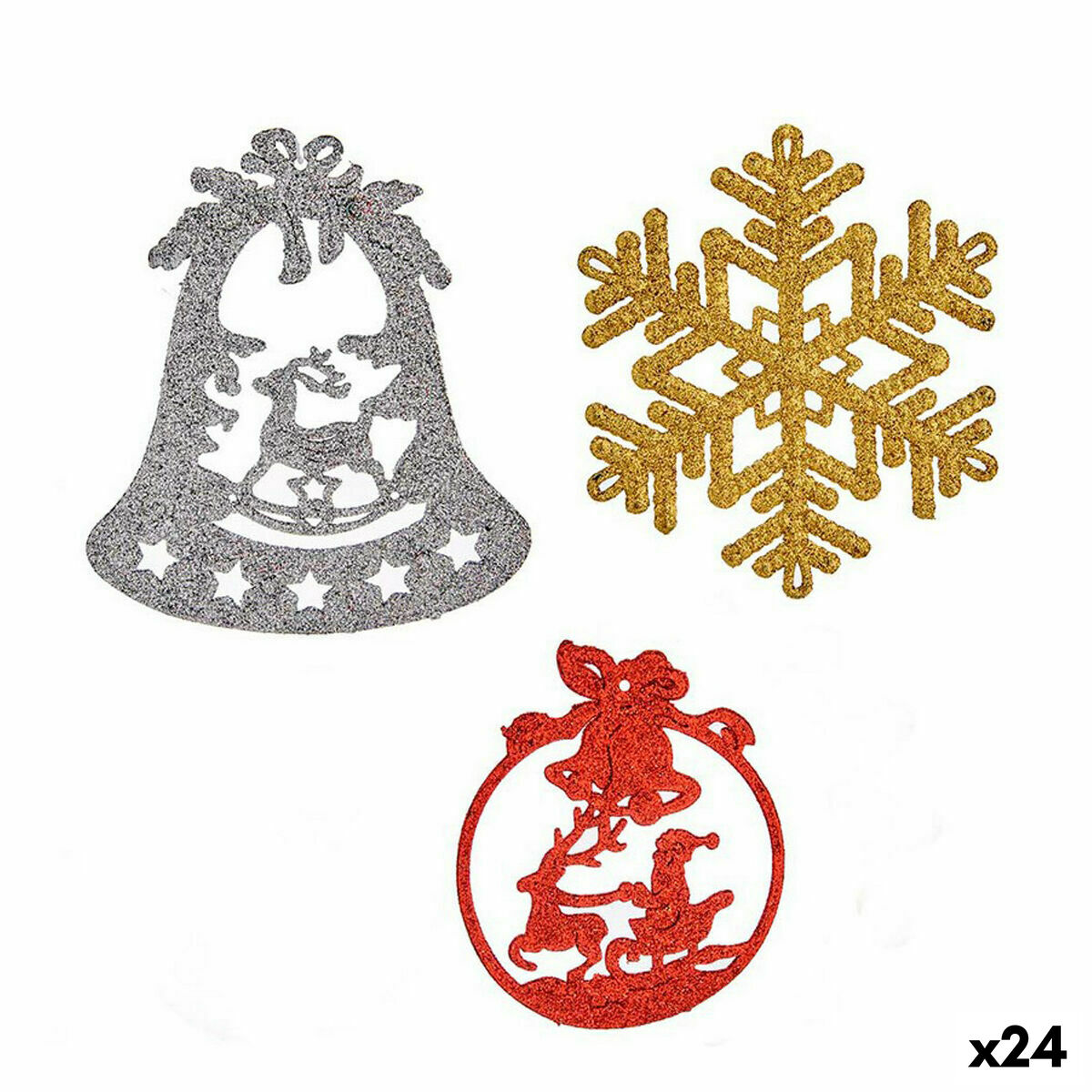 Juldekorationer Krist+ Röd Gyllene Silvrig Plast 13 x 20 x 1,5 cm (24 antal) - 3