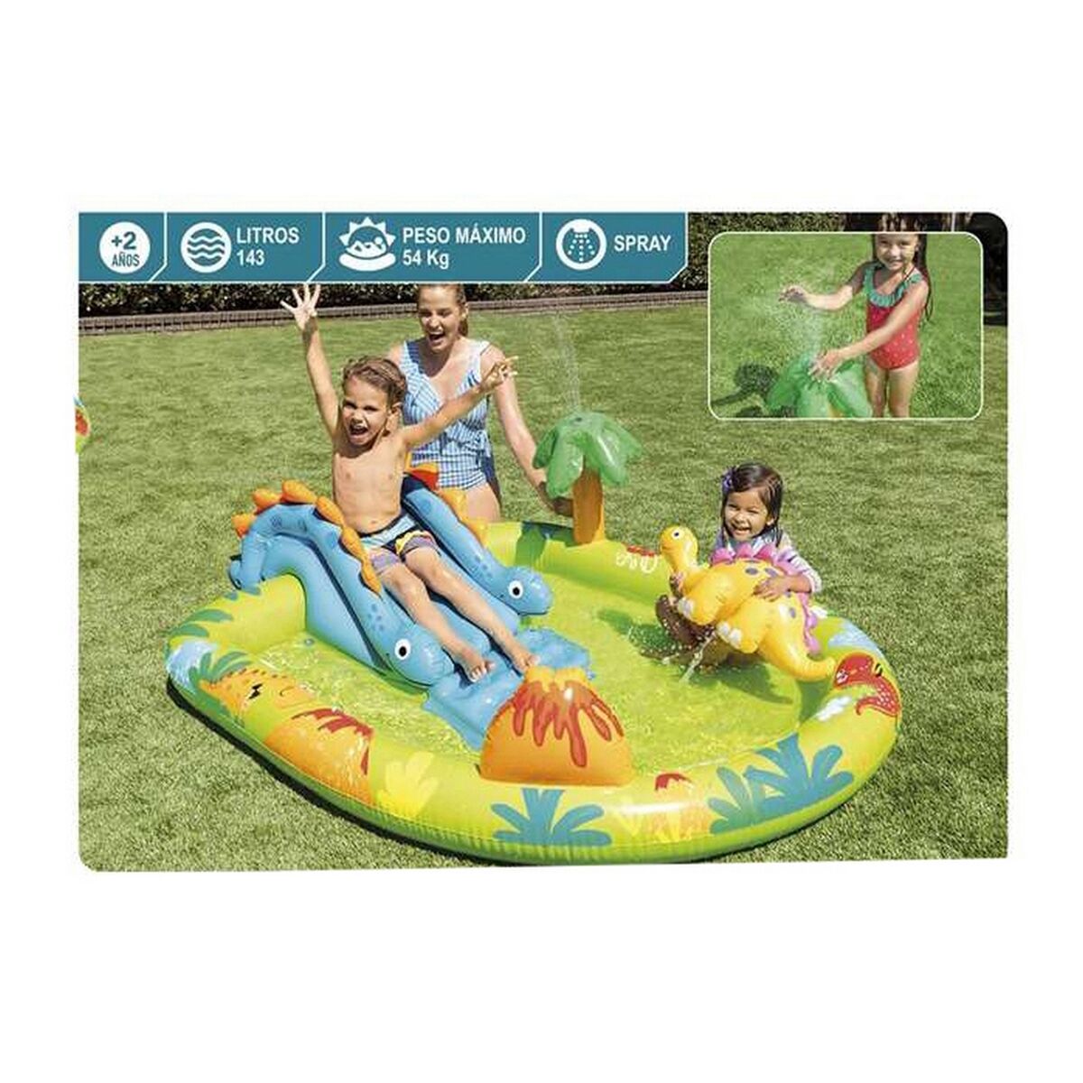 Uppblåsbar plaskpool för barn Intex 143 L 191 x 152 x 58 cm Dinosaurier (191 x 152 x 58 cm)