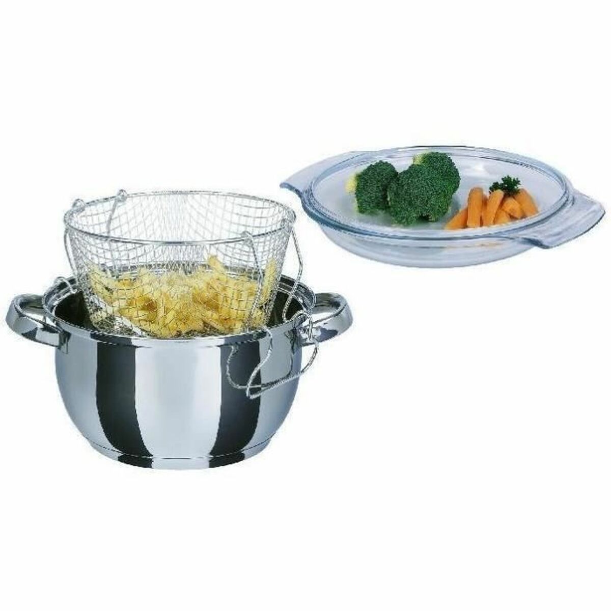 Stekpanna med Korg GSW Rostfritt stål Ø 22 cm Silvrig