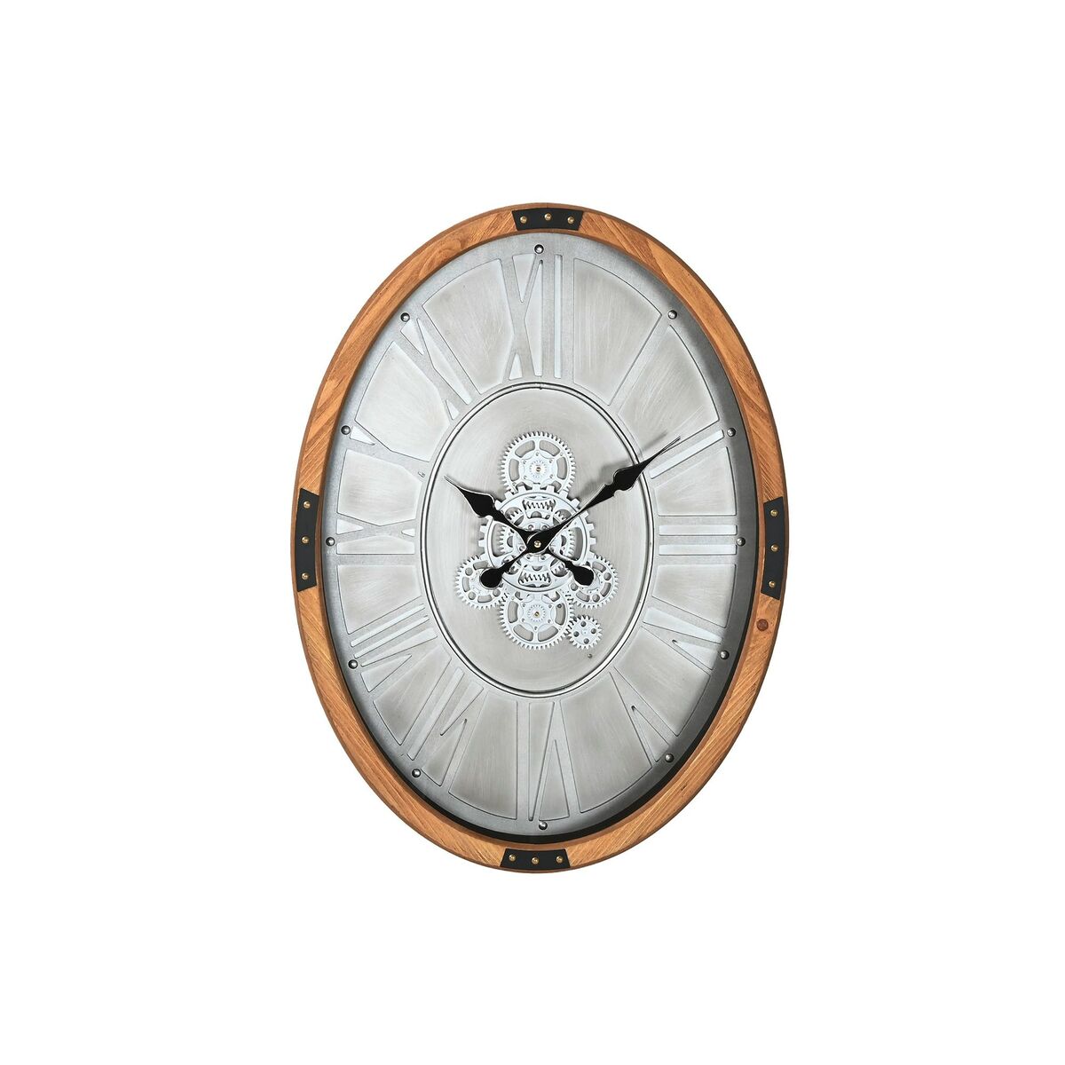 Väggklocka Home ESPRIT Silvrig Naturell Metall Glas furuträ 50 x 8 x 68 cm