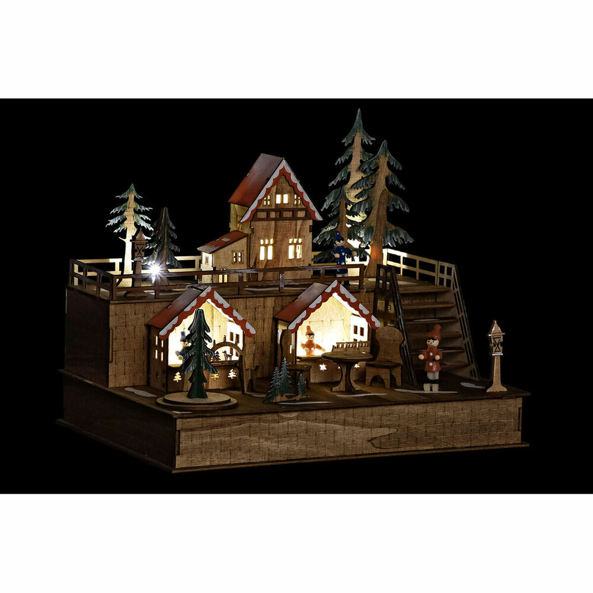 Julgranskula DKD Home Decor Hus Röd Grön Orange Naturell Mörkbrun Trä 30 x 22,5 x 25,5 cm - 4