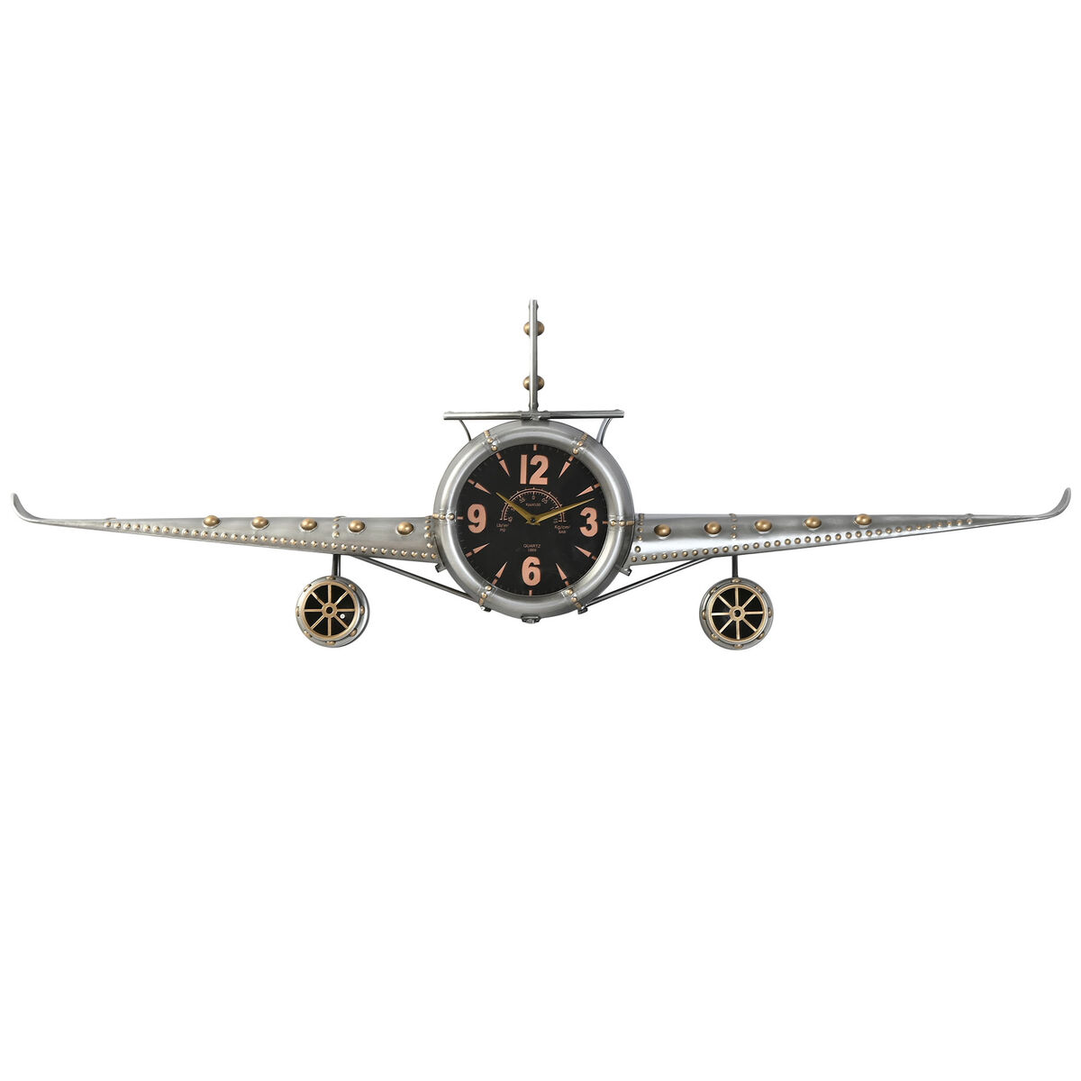 Väggklocka Home ESPRIT Gyllene Silvrig Metall Flygplan Vintage 143 x 20 x 46 cm