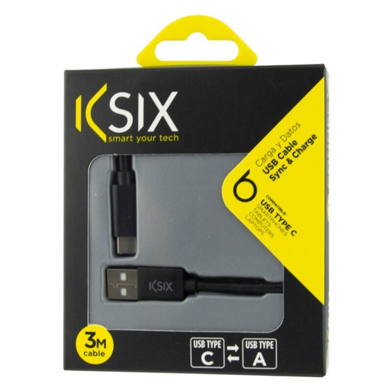USB-C-kabel till USB KSIX 3 m Svart - 4