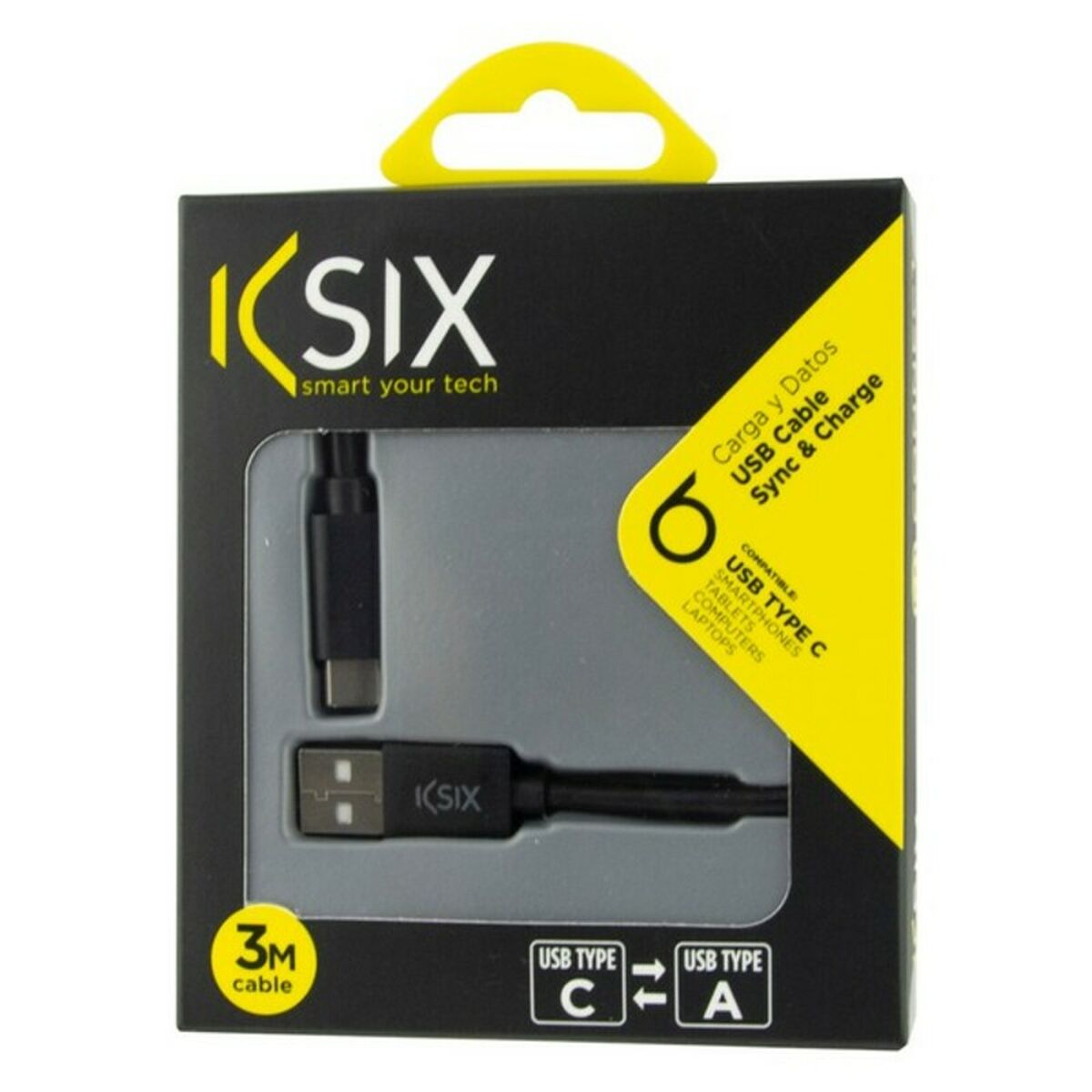 USB-C-kabel till USB KSIX 3 m Svart - 6