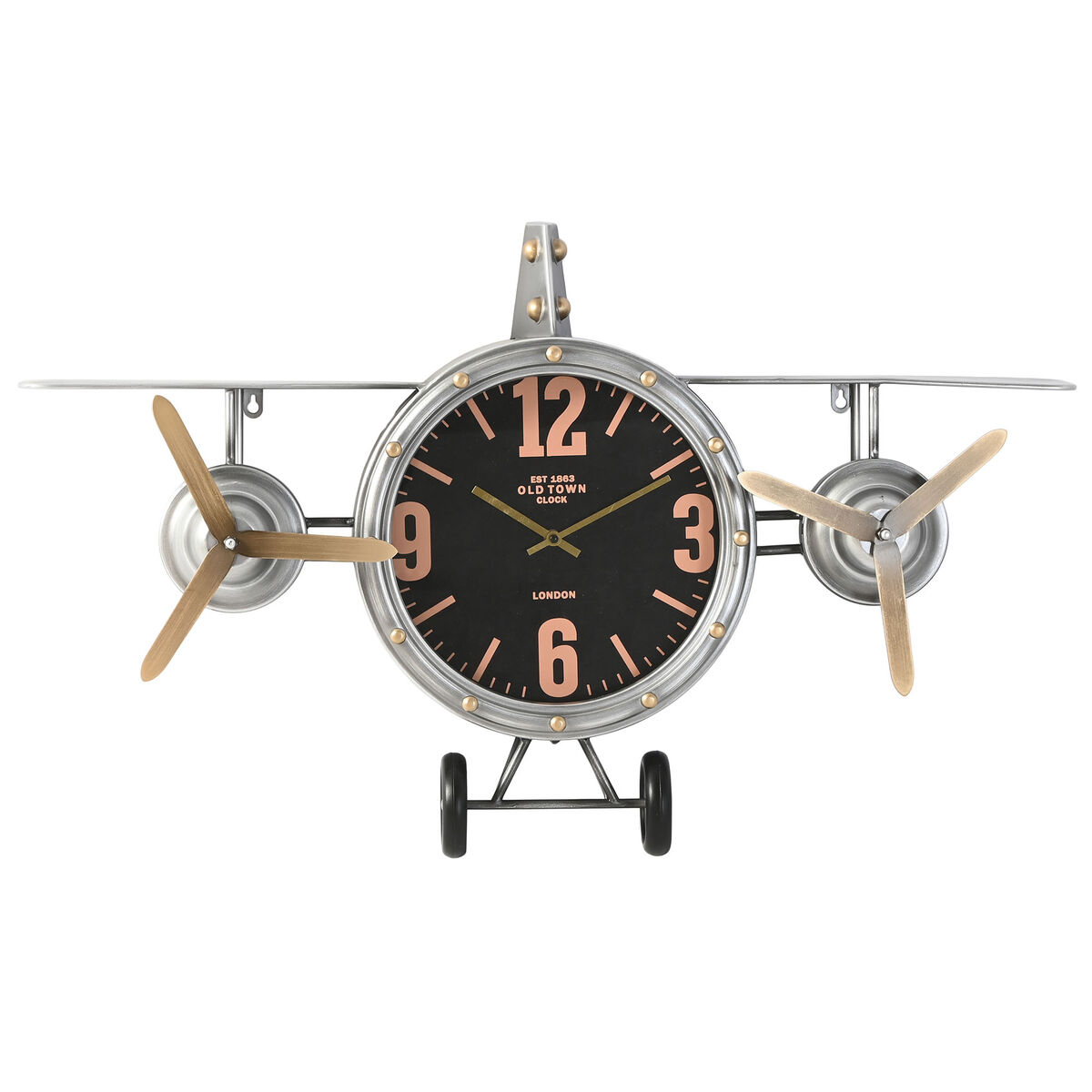 Väggklocka Home ESPRIT Gyllene Silvrig Metall Flygplan Vintage 87 x 17 x 52,5 cm