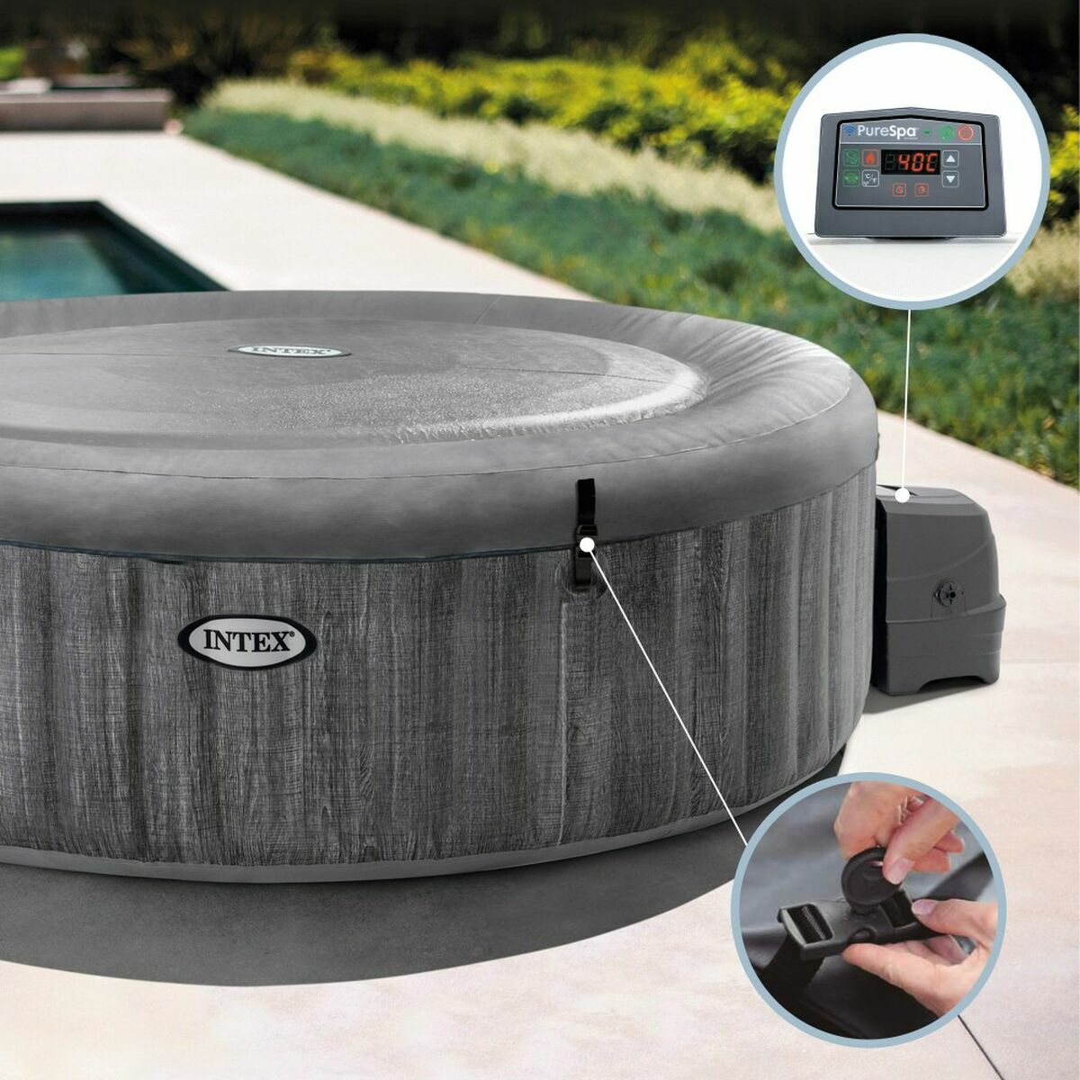 Upplåsbar bassäng Intex 220-240 V Jacuzzi 196 x 71 cm - 5