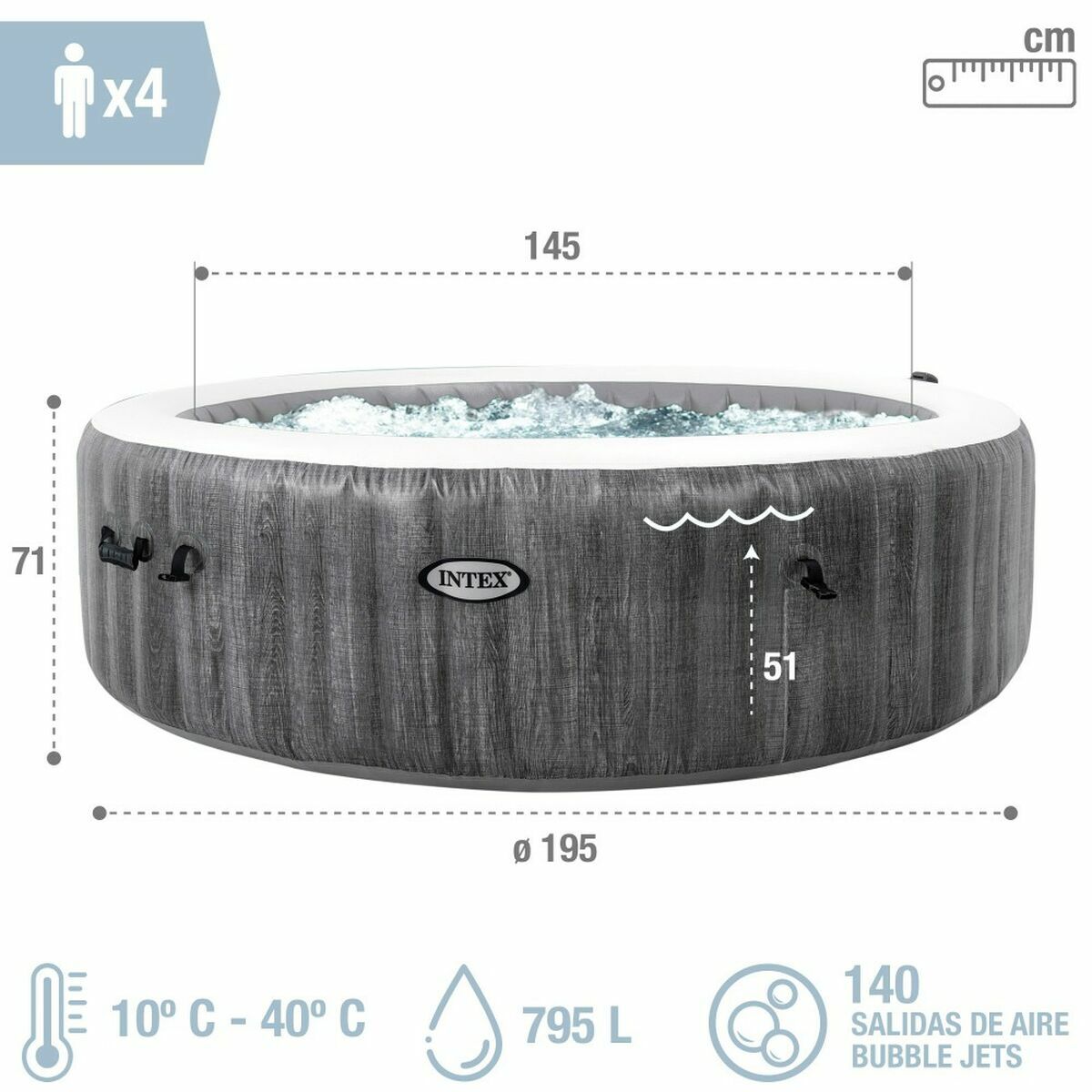 Upplåsbar bassäng Intex 220-240 V Jacuzzi 196 x 71 cm - 4
