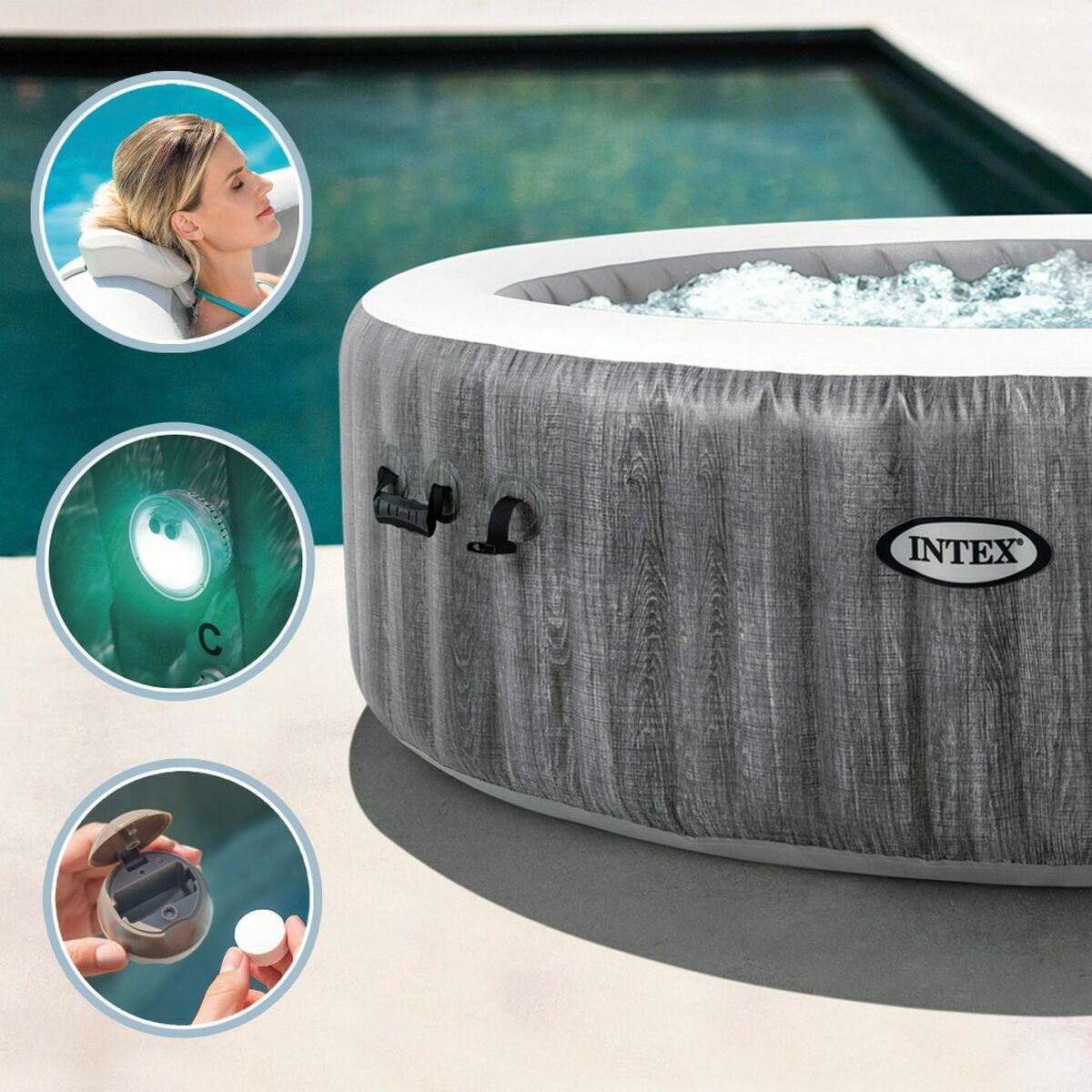 Upplåsbar bassäng Intex 220-240 V Jacuzzi 196 x 71 cm - 3