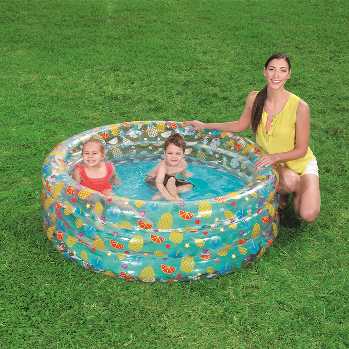 Bestway Uppblåsbar Pool 3 Ringar Transparent Tropisk 150x53 cm +6 År Trädgård 51045 - 10
