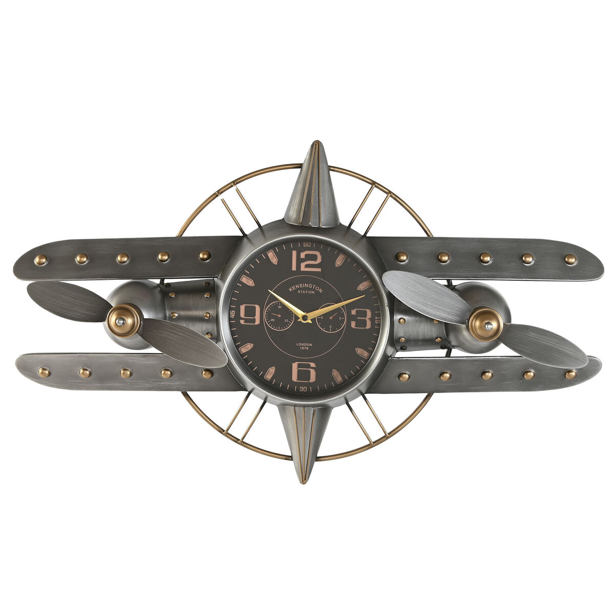 Väggklocka Home ESPRIT Gyllene Silvrig Metall Flygplan Vintage 77,5 x 15 x 46 cm