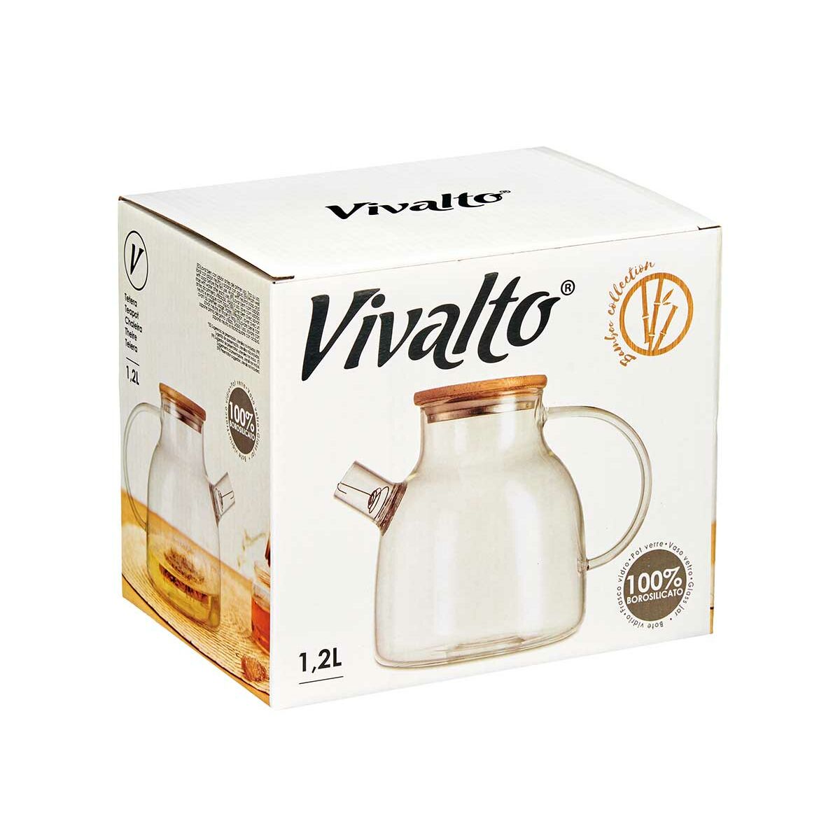 Karaff med infusionsfilter Bambu Borosilikatglas 1,2 L 22 x 16 x 14 cm (6 antal) - 5