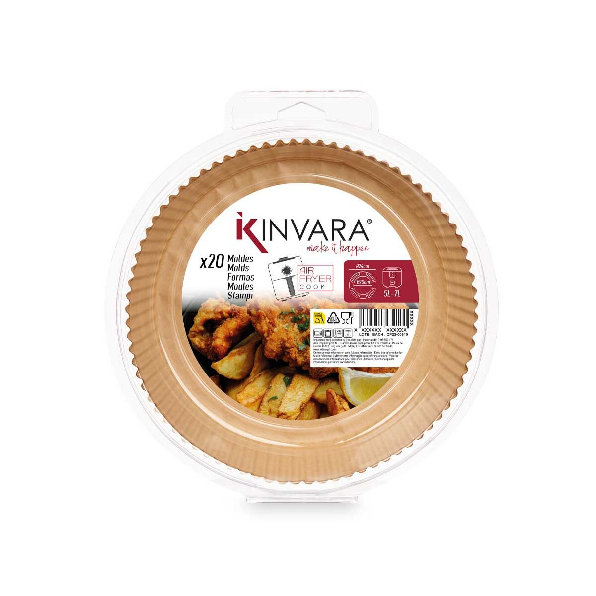 Papper för luftfritös 23,5 x 23,5 x 4 cm Set Rund 20 Delar (24 antal) - 3
