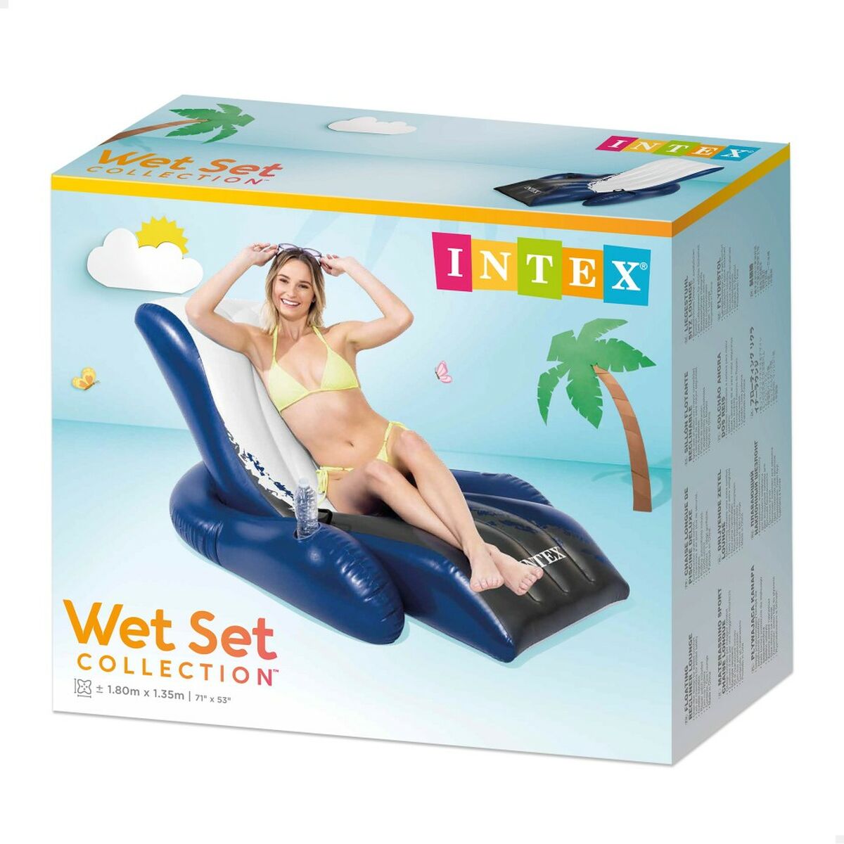 Uppblåsbar poolstol Intex Floating Recliner Blå Vit 180,3 x 66 x 134,6 cm (3 antal) - 12