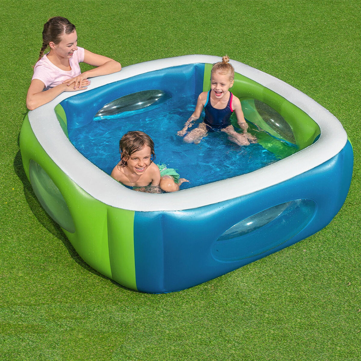 Bestway Uppblåsbar Pool med Kikare 168x168x56 cm +6 År Trädgård 51132 - 10