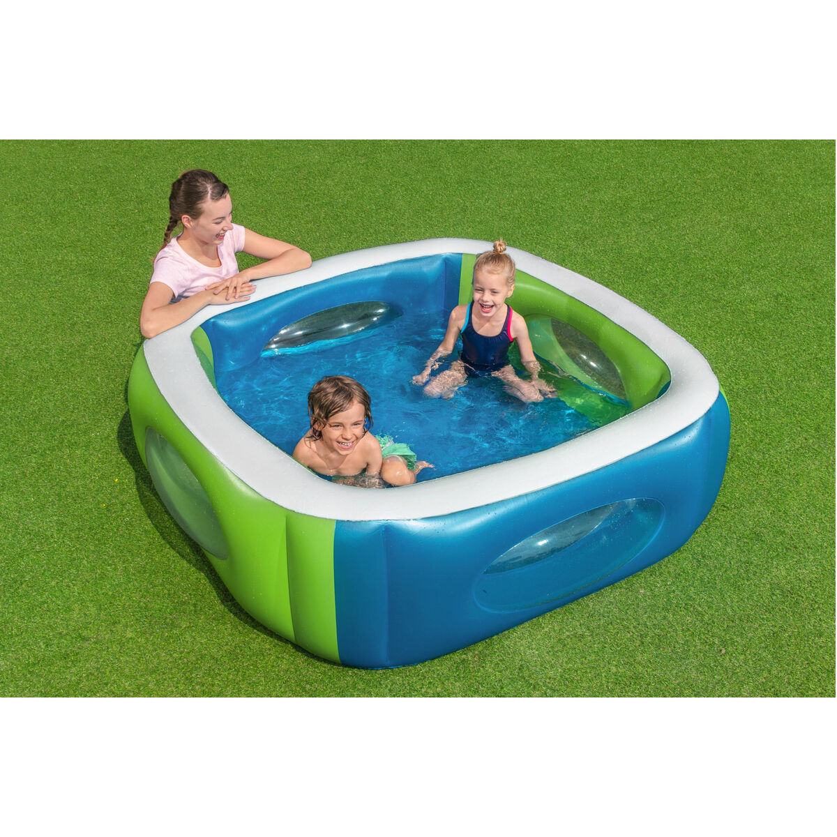 Bestway Uppblåsbar Pool med Kikare 168x168x56 cm +6 År Trädgård 51132 - 3