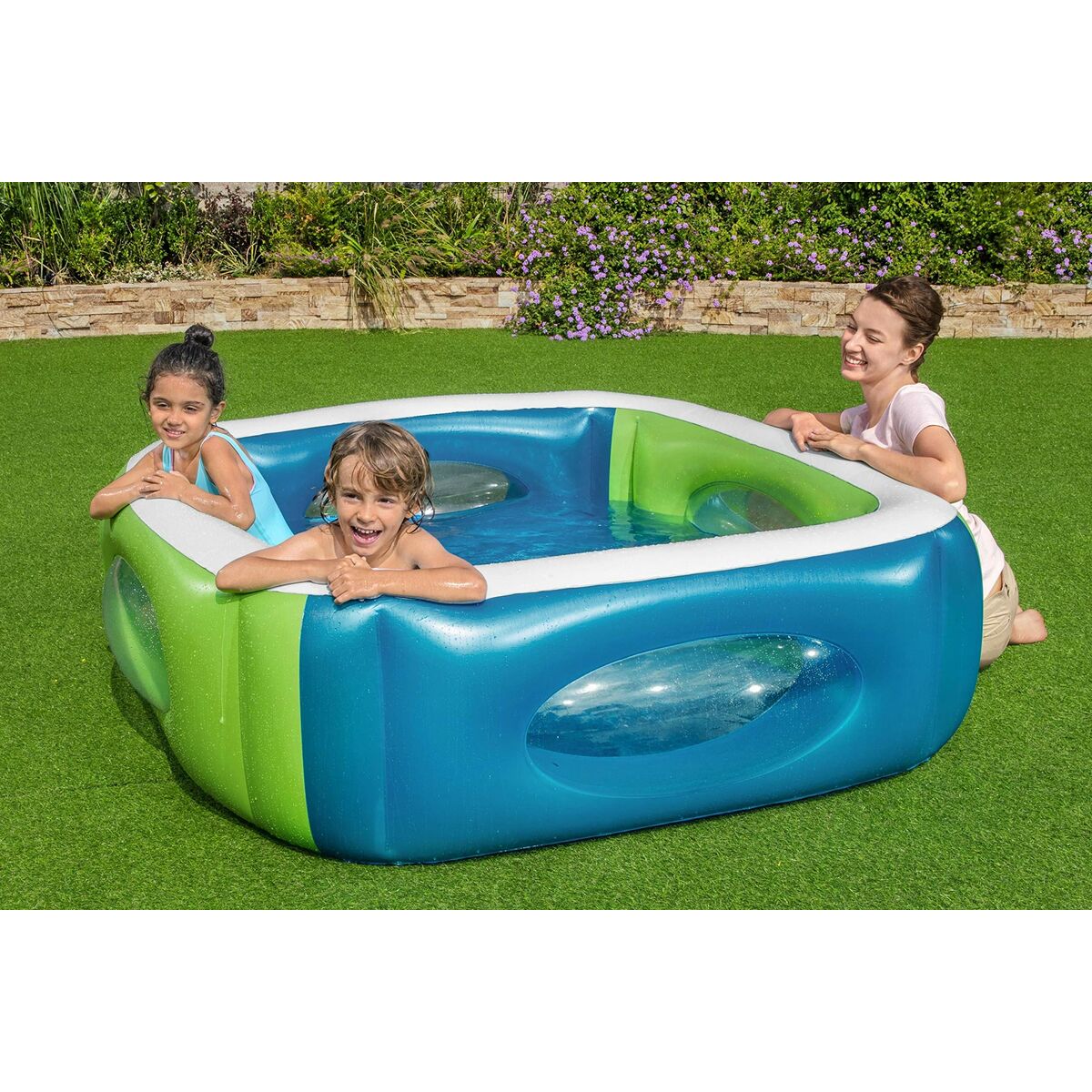 Bestway Uppblåsbar Pool med Kikare 168x168x56 cm +6 År Trädgård 51132 - 2