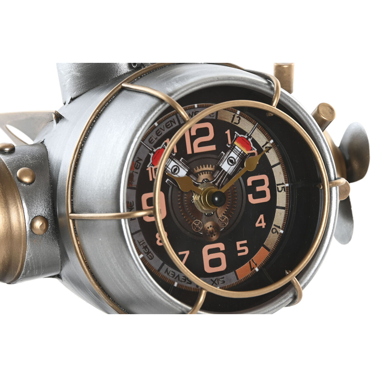 bordsklocka Home ESPRIT Gyllene Silvrig Flygplan Vintage - 2