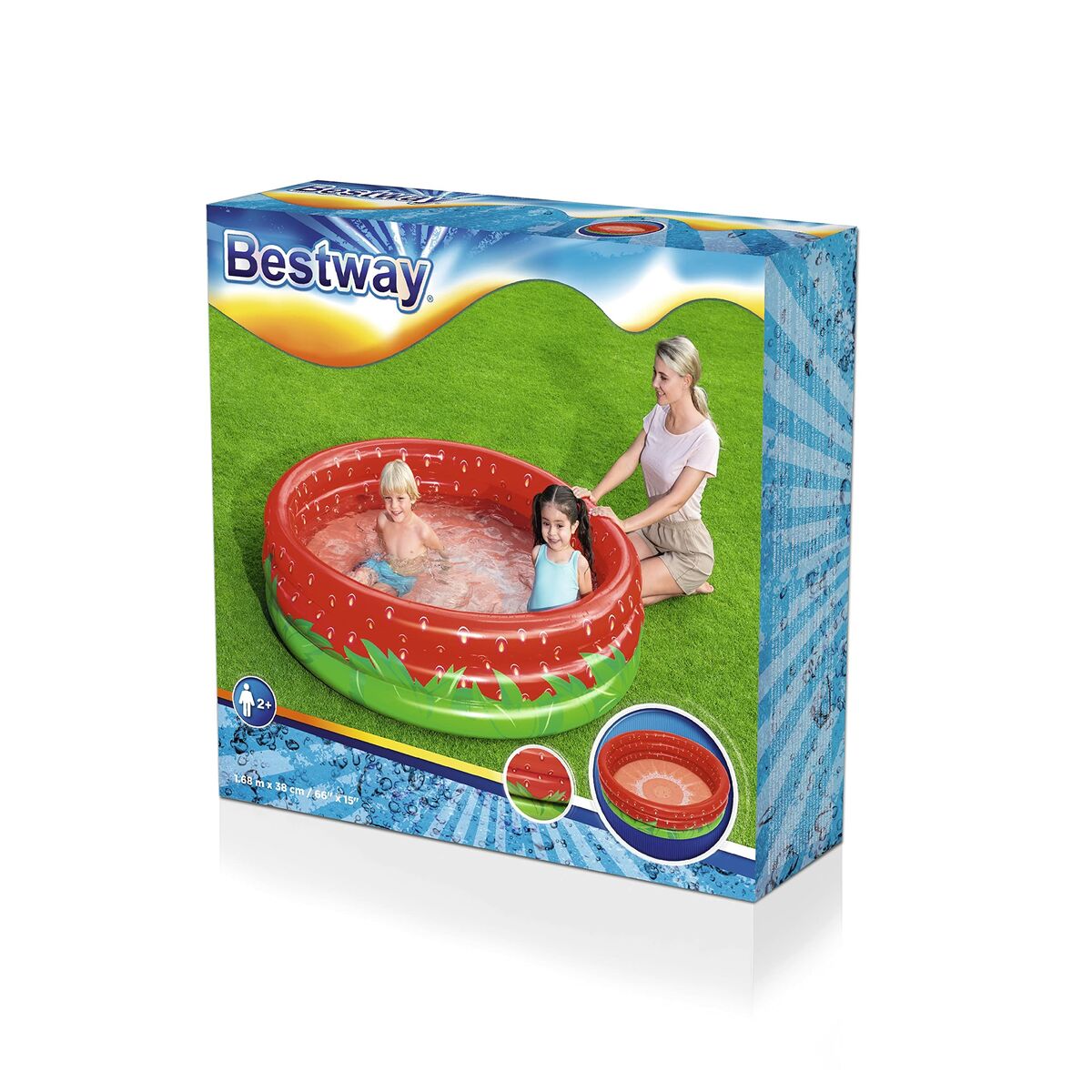 Bestway Uppblåsbar barnpool 3 ringar Jordgubb 168x38 cm +2 År Trädgård 51145 - 15