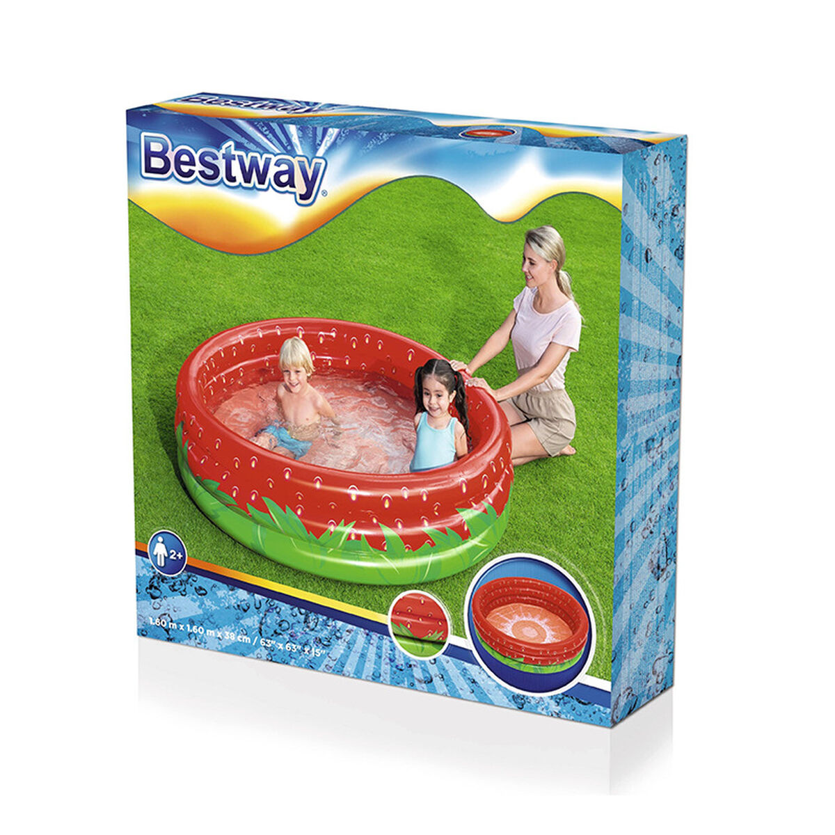 Bestway Uppblåsbar barnpool 3 ringar Jordgubb 168x38 cm +2 År Trädgård 51145 - 9