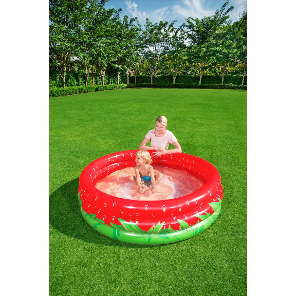 Bestway Uppblåsbar barnpool 3 ringar Jordgubb 168x38 cm +2 År Trädgård 51145 - 8