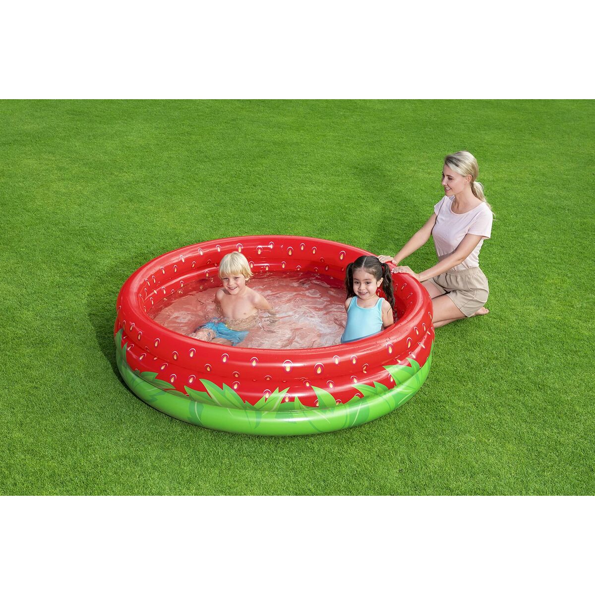 Bestway Uppblåsbar barnpool 3 ringar Jordgubb 168x38 cm +2 År Trädgård 51145 - 13