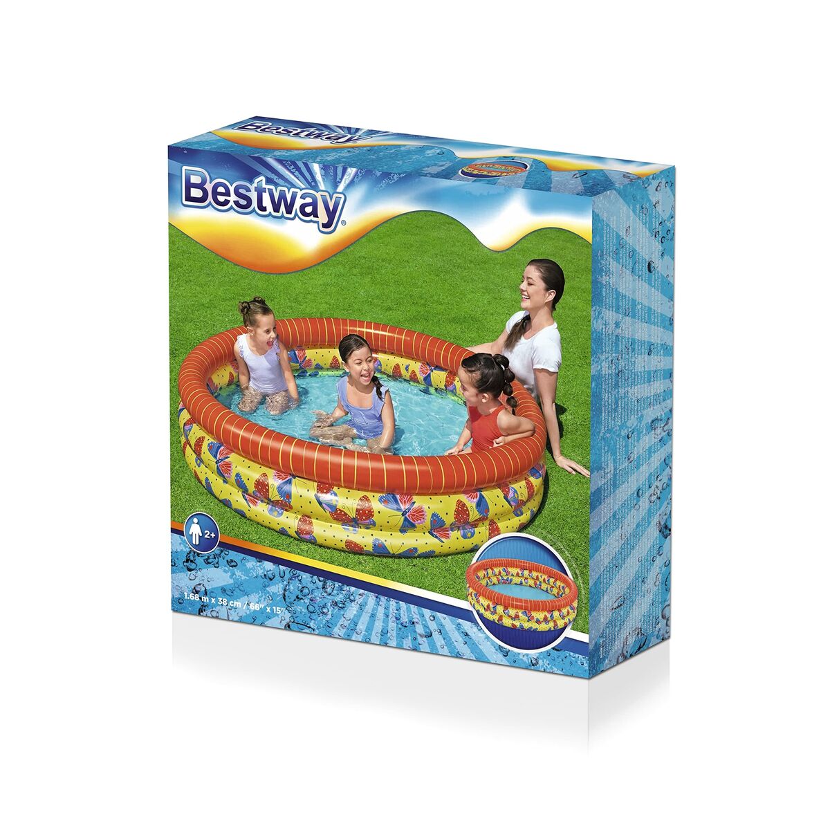 Bestway Barns Uppblåsbar Pool 3 Ringar Fjärilar 168x38 cm +2 år Trädgård 51202 - 13
