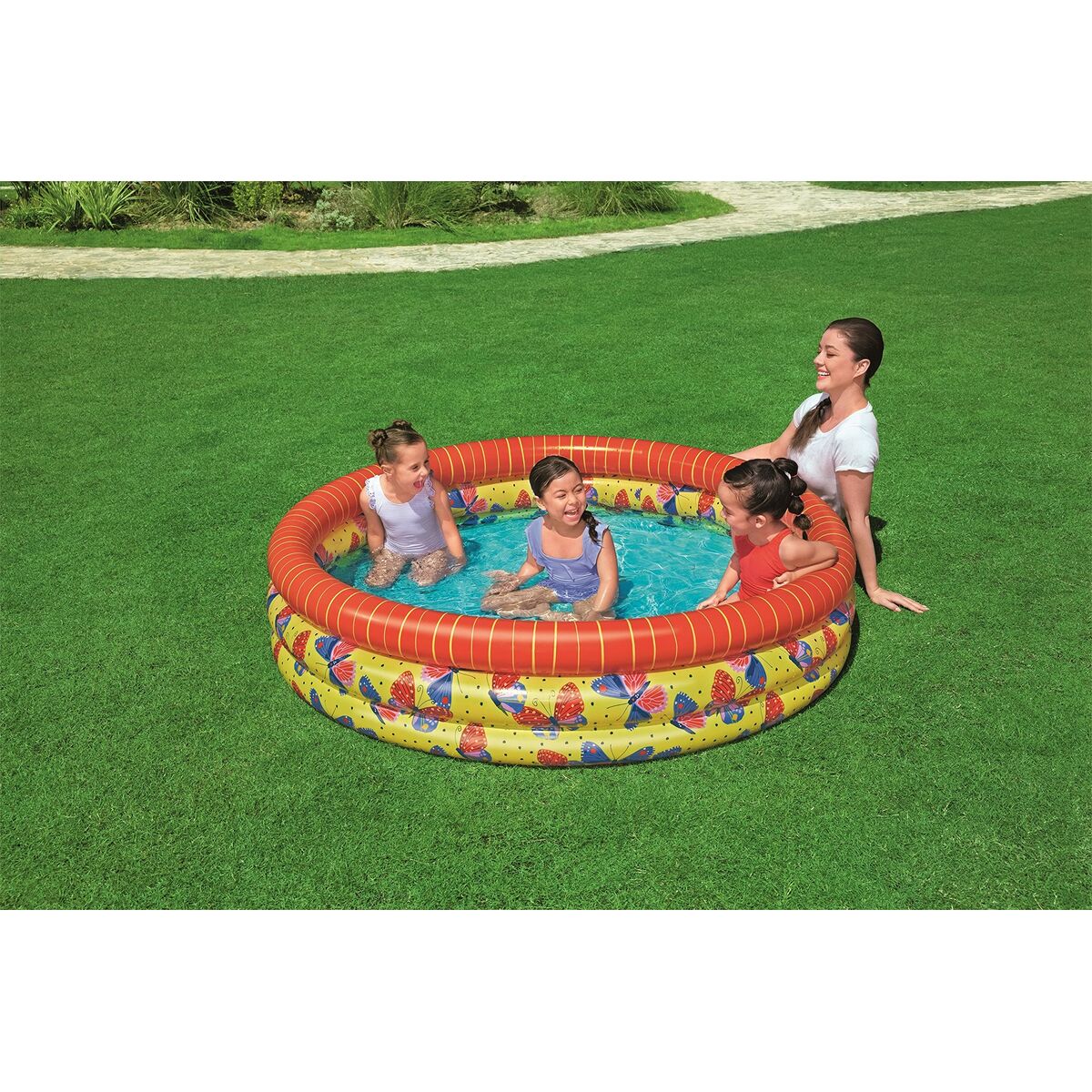 Bestway Barns Uppblåsbar Pool 3 Ringar Fjärilar 168x38 cm +2 år Trädgård 51202 - 2
