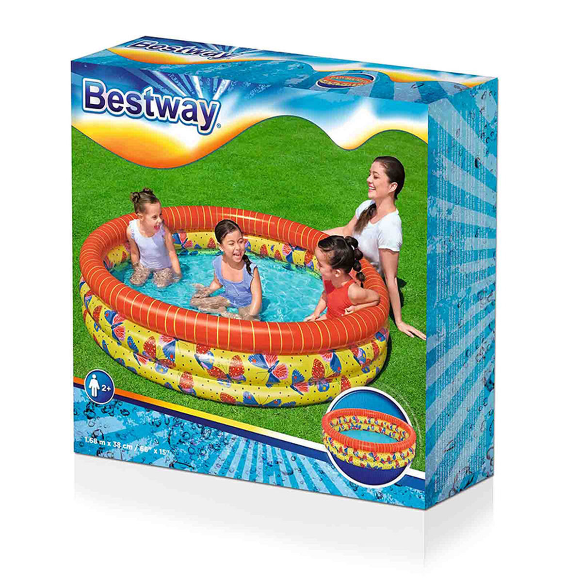 Bestway Barns Uppblåsbar Pool 3 Ringar Fjärilar 168x38 cm +2 år Trädgård 51202 - 9