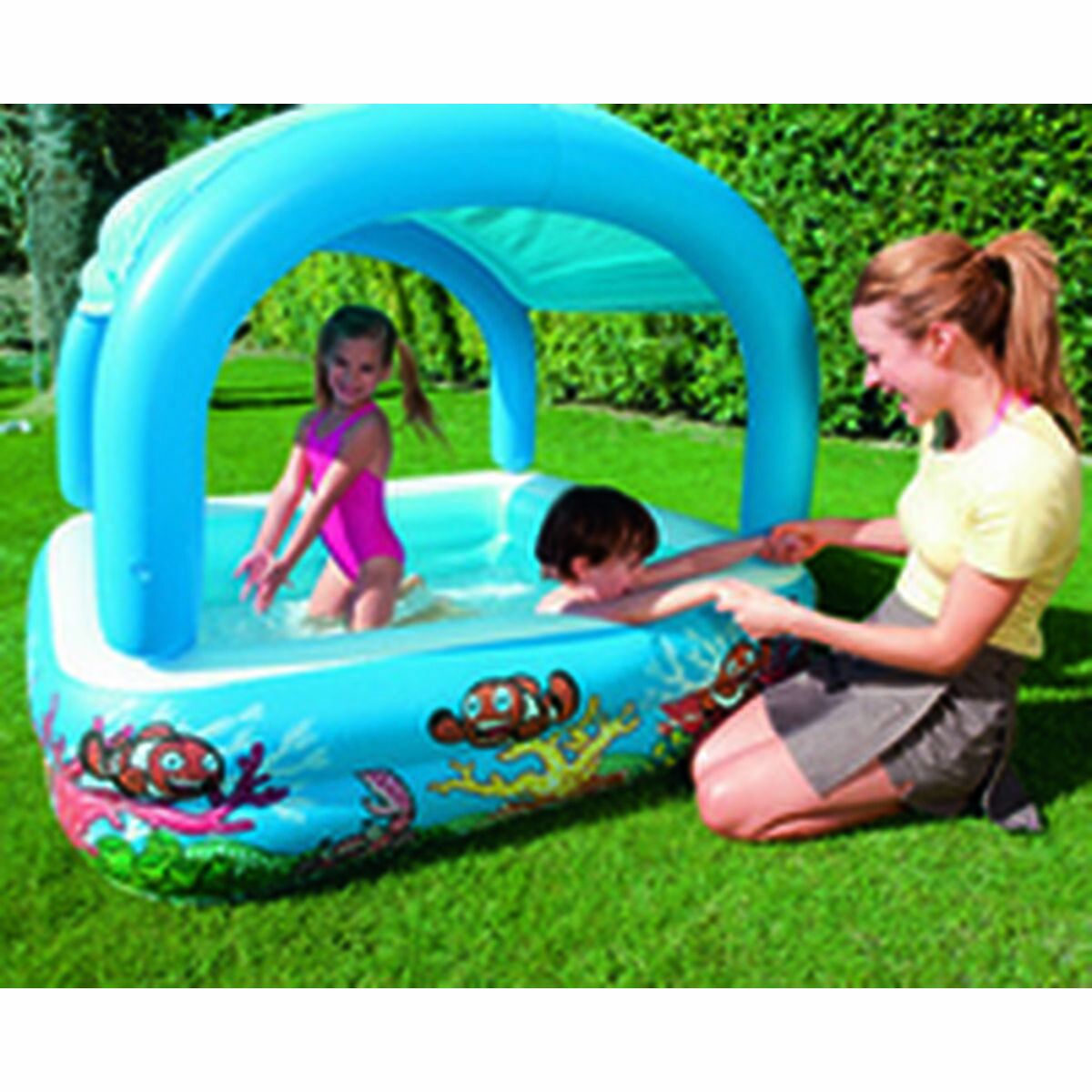 Bestway Uppblåsbar Barnpool Avtagbart Tak 140x140x114 cm +2 År Trädgård 52192 - 12