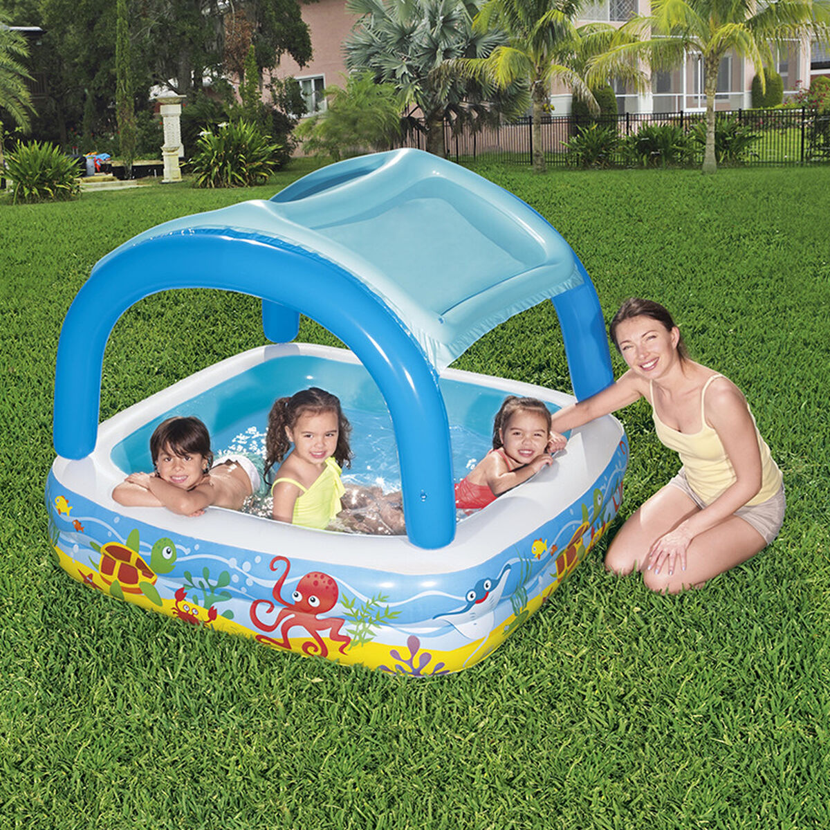Bestway Uppblåsbar Barnpool Avtagbart Tak 140x140x114 cm +2 År Trädgård 52192 - 10