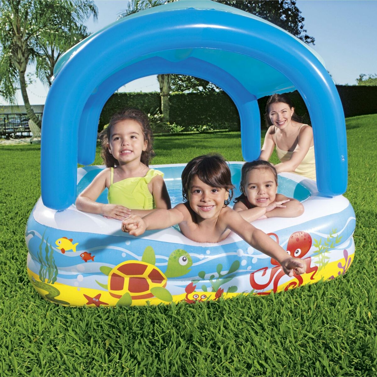 Bestway Uppblåsbar Barnpool Avtagbart Tak 140x140x114 cm +2 År Trädgård 52192 - 13
