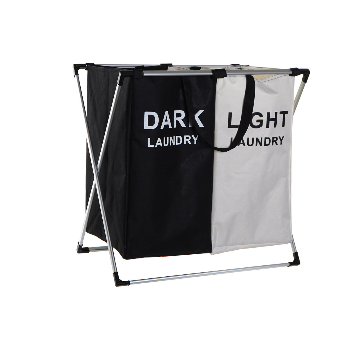 Tvättkorg DKD Home Decor Hopfällbar Double Metall Polyester (63 x 37 x 61 cm)