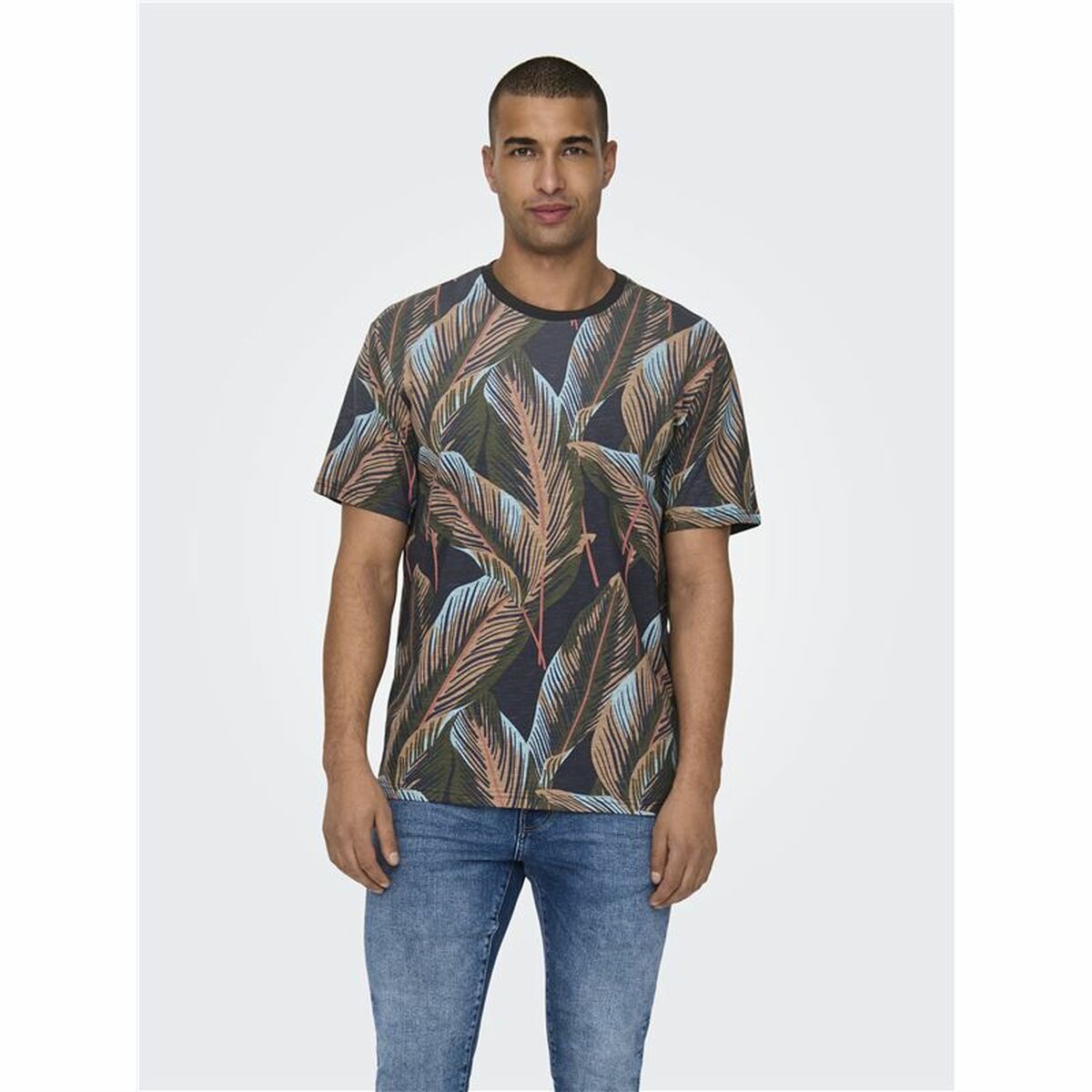 T-shirt med kortärm Herr Only & Sons Onskobe Reg Banana Leaf Svart - 3