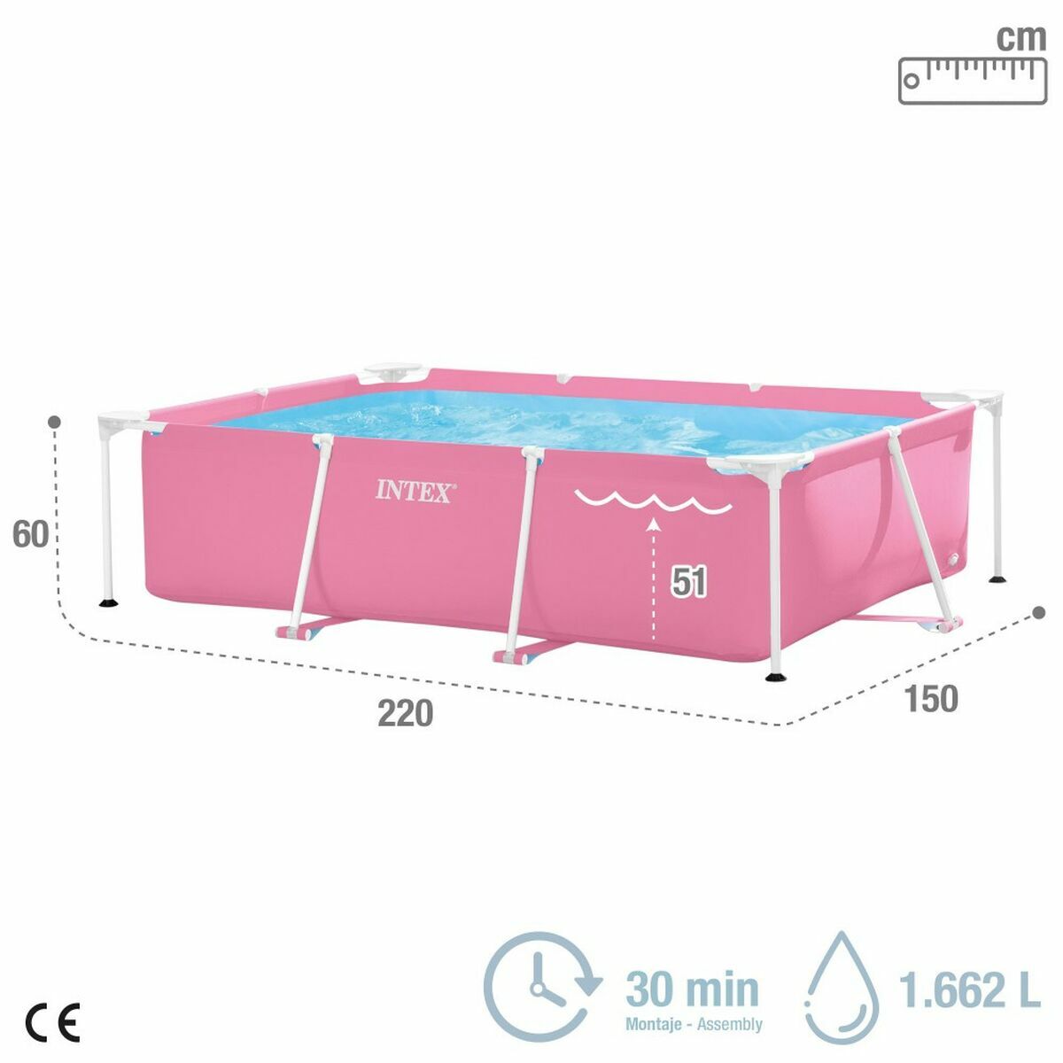 flyttbar pool Intex 220 x 150 x 60 cm Rosa 1662 L - 4
