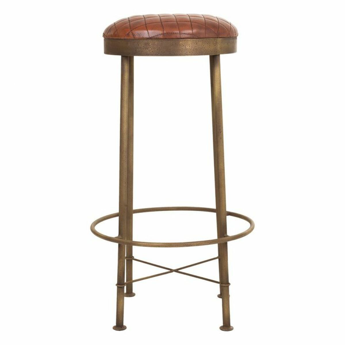 Sittpall Alexandra House Living Brun Läder Mässing Järn 41 x 82 x 41 cm - 2