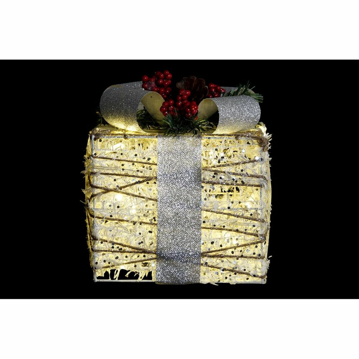 Uppsättning med Dekorativa Lådor DKD Home Decor LED Vit Röd Grön Silvrig 25 x 25 x 30 cm (3 Delar) - 4