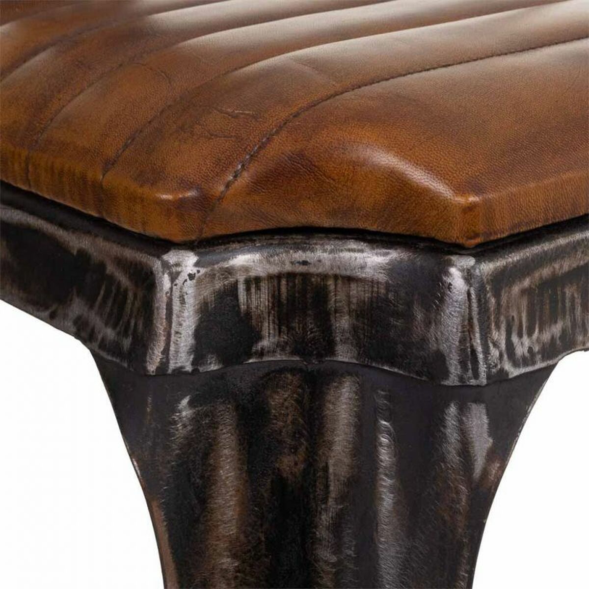 Sittpall Alexandra House Living Brun Svart Läder Järn 53 x 105 x 49 cm - 8