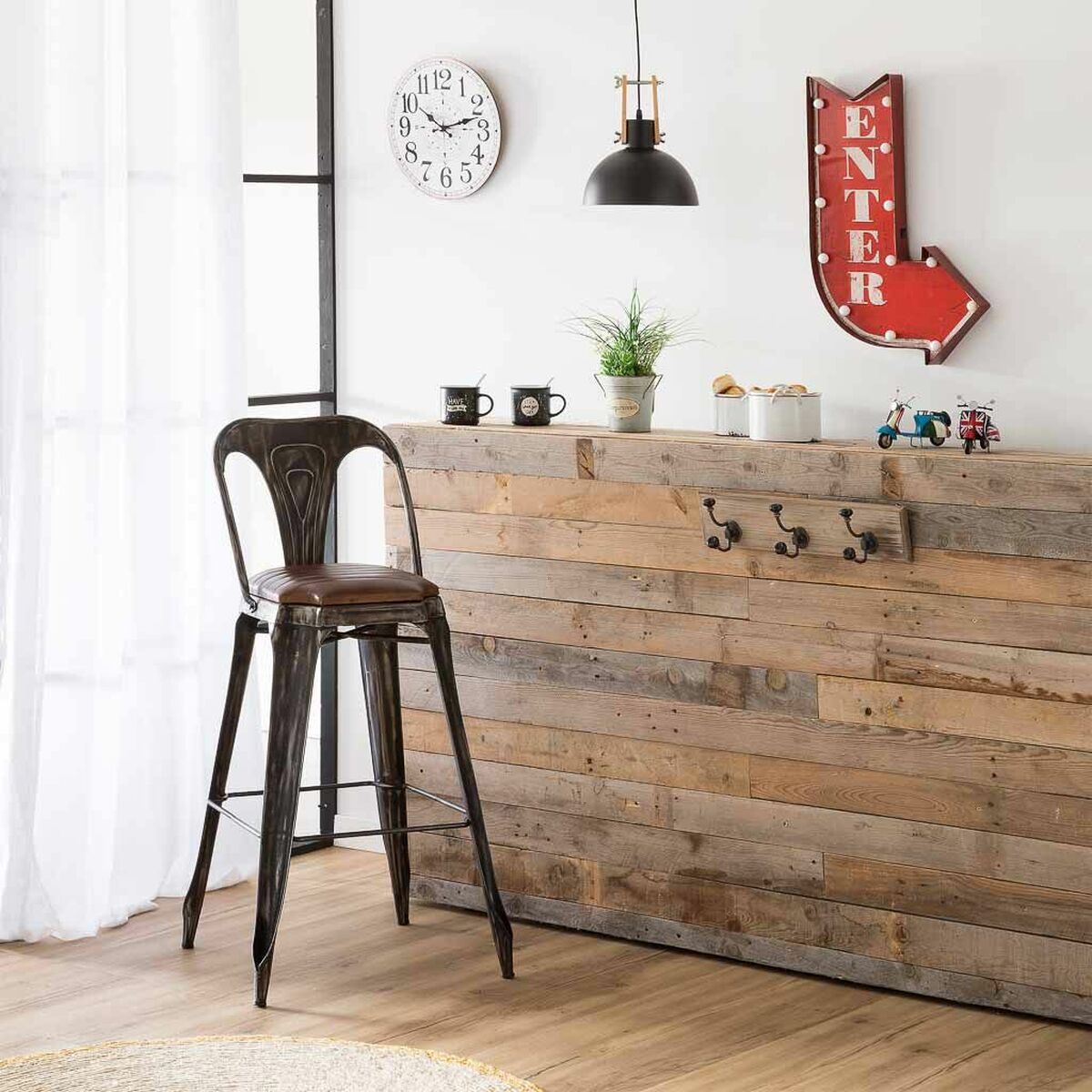 Sittpall Alexandra House Living Brun Svart Läder Järn 53 x 105 x 49 cm - 2