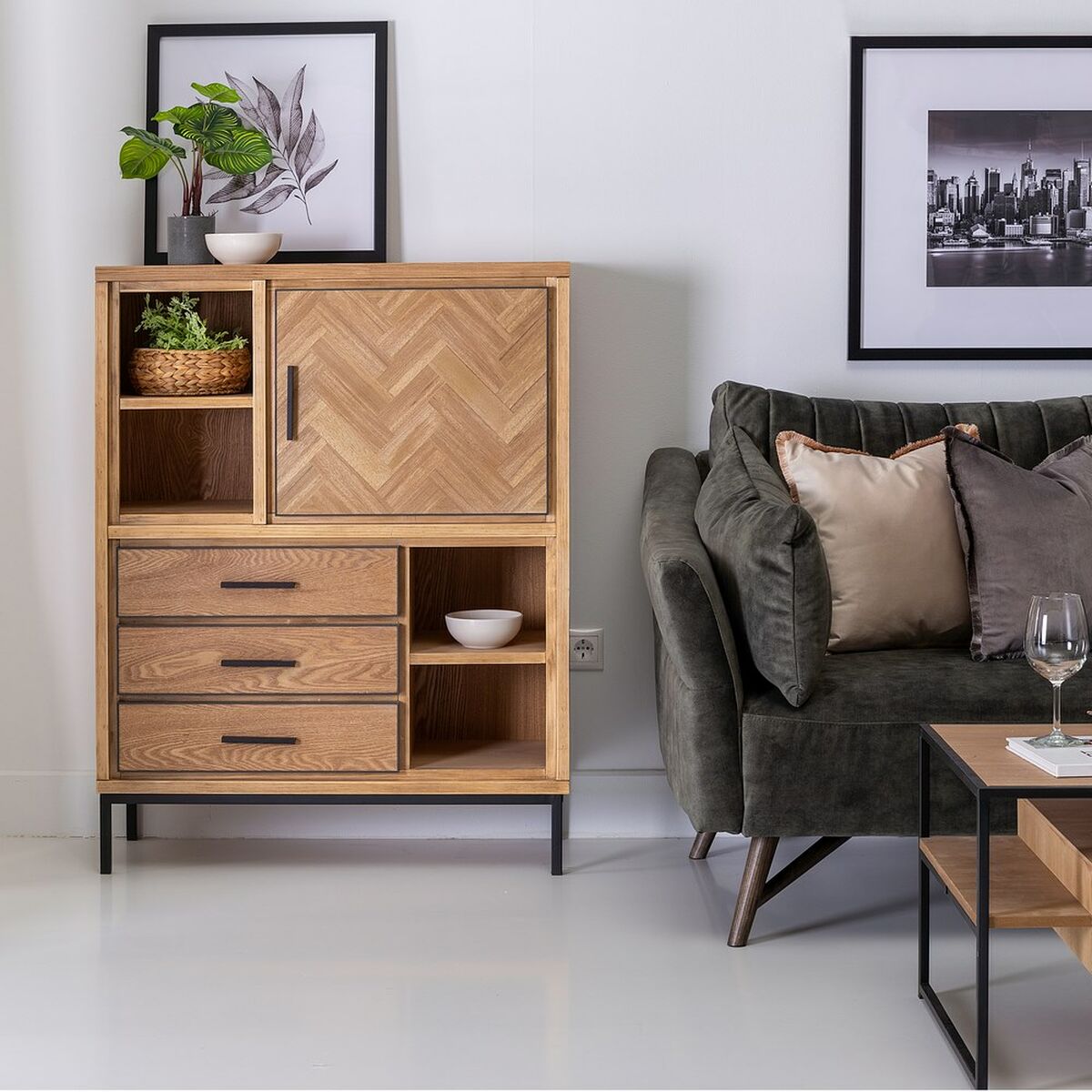 Skänk SPIKE Svart Naturell Trä Metall Askträ Trä MDF 90 x 36 x 115,5 cm - 10