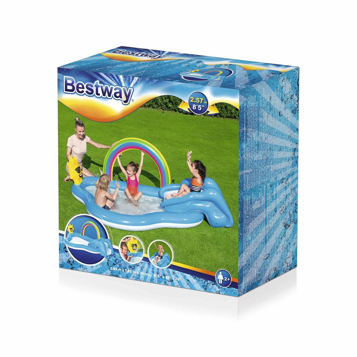 Bestway Uppblåsbar Pool Lekpark Regnbåge 257x145x91 cm +2 År Trädgård 53092 - 14