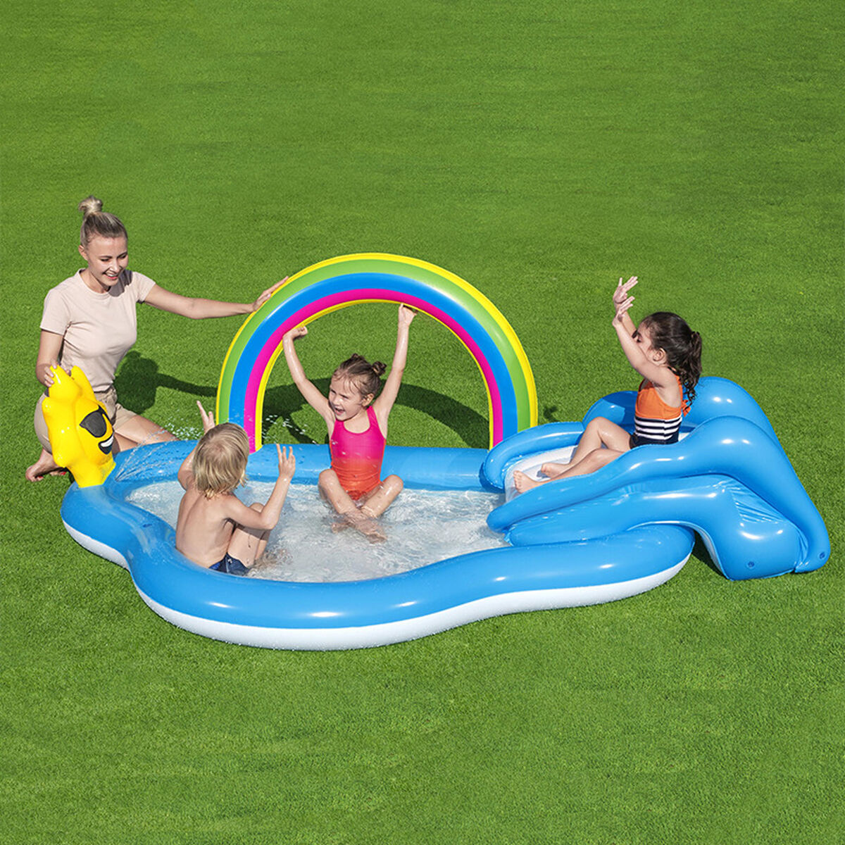 Bestway Uppblåsbar Pool Lekpark Regnbåge 257x145x91 cm +2 År Trädgård 53092 - 10