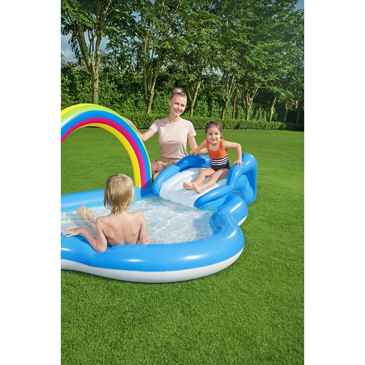 Bestway Uppblåsbar Pool Lekpark Regnbåge 257x145x91 cm +2 År Trädgård 53092 - 13