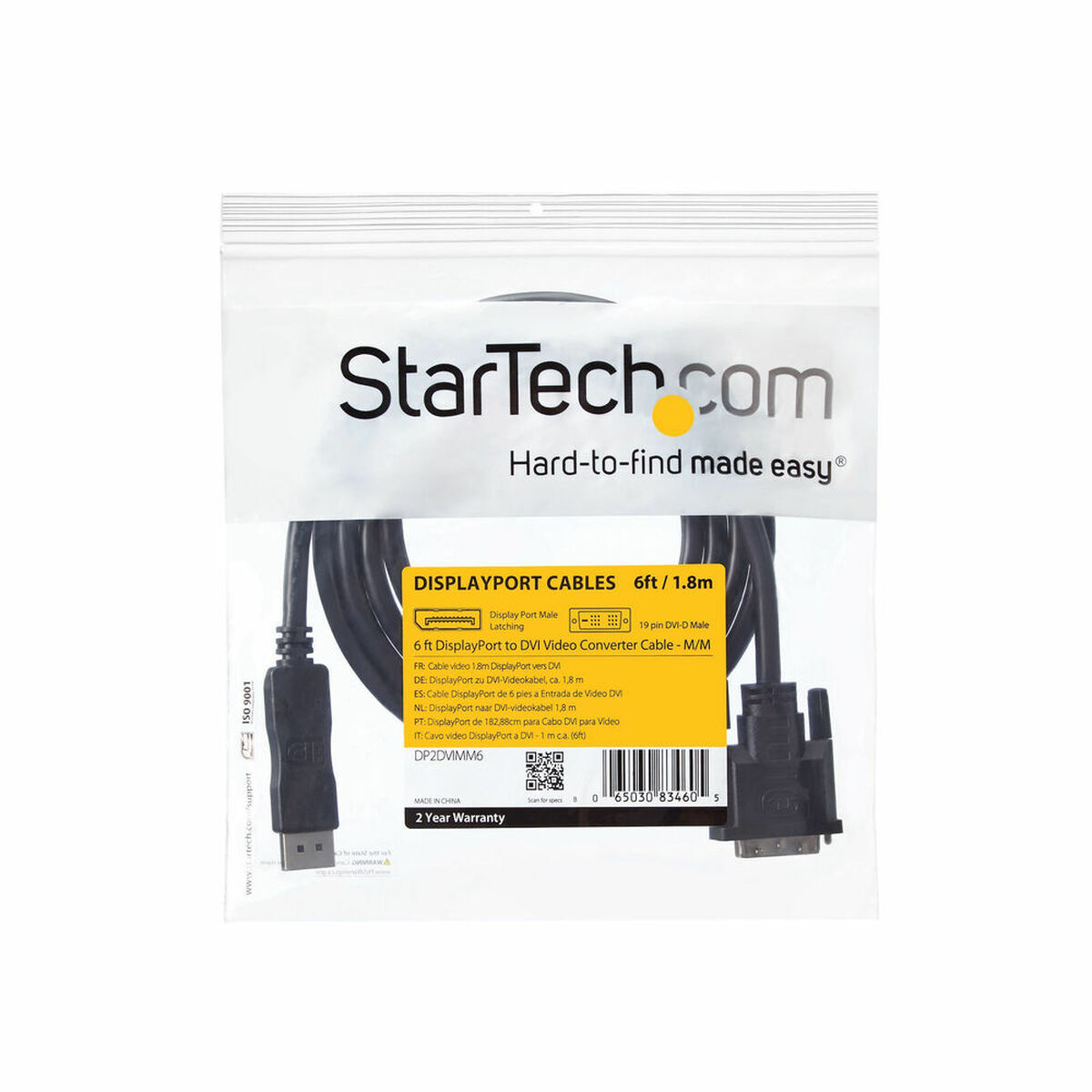 Adapter DisplayPort till DVI Startech DP2DVIMM6            (1,8 m) Svart 1.8 m - 3