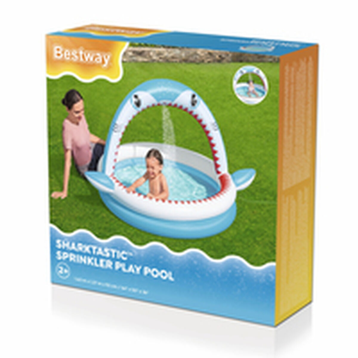 Bestway Uppblåsbar Barnpool 2 Ringar Haj Sprinkler 163x127x92 cm +2 År Trädgård 53157 - 13