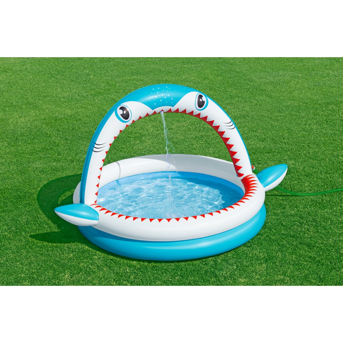Bestway Uppblåsbar Barnpool 2 Ringar Haj Sprinkler 163x127x92 cm +2 År Trädgård 53157 - 12