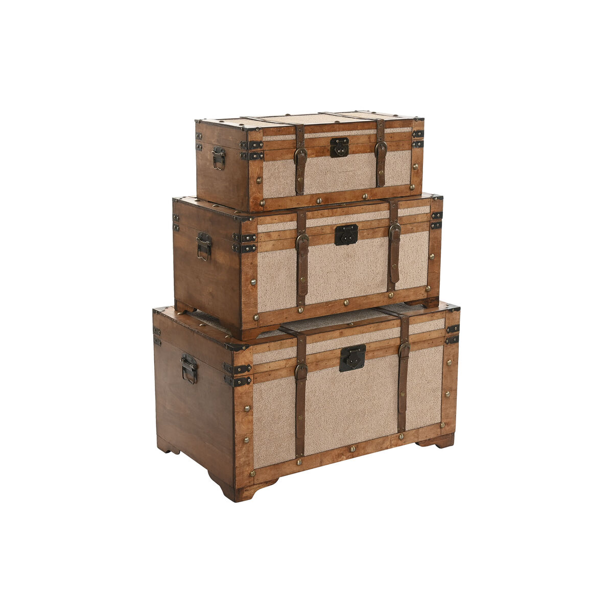 Koffertset Home ESPRIT Brun Beige Polyester Trä 80 x 49 x 45 cm (3 antal)