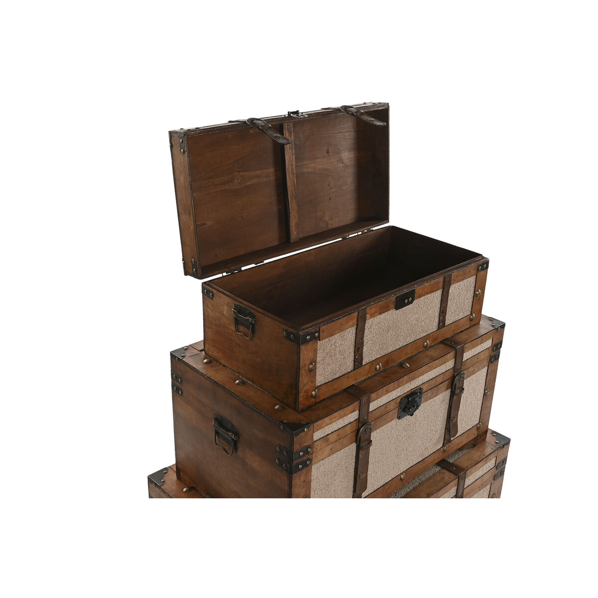 Koffertset Home ESPRIT Brun Beige Polyester Trä 80 x 49 x 45 cm (3 antal) - 4